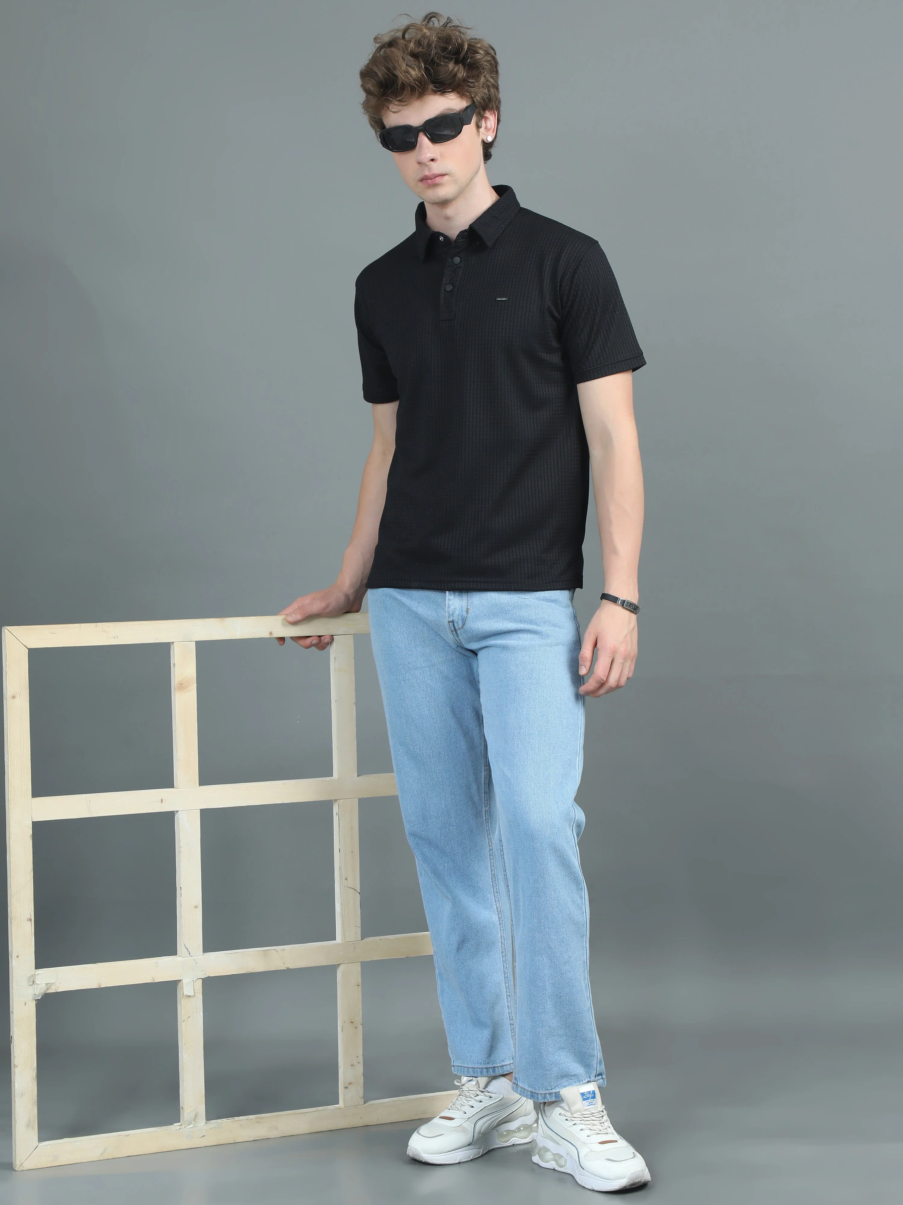Men Ripple Polo Black T-Shirt - Image 5