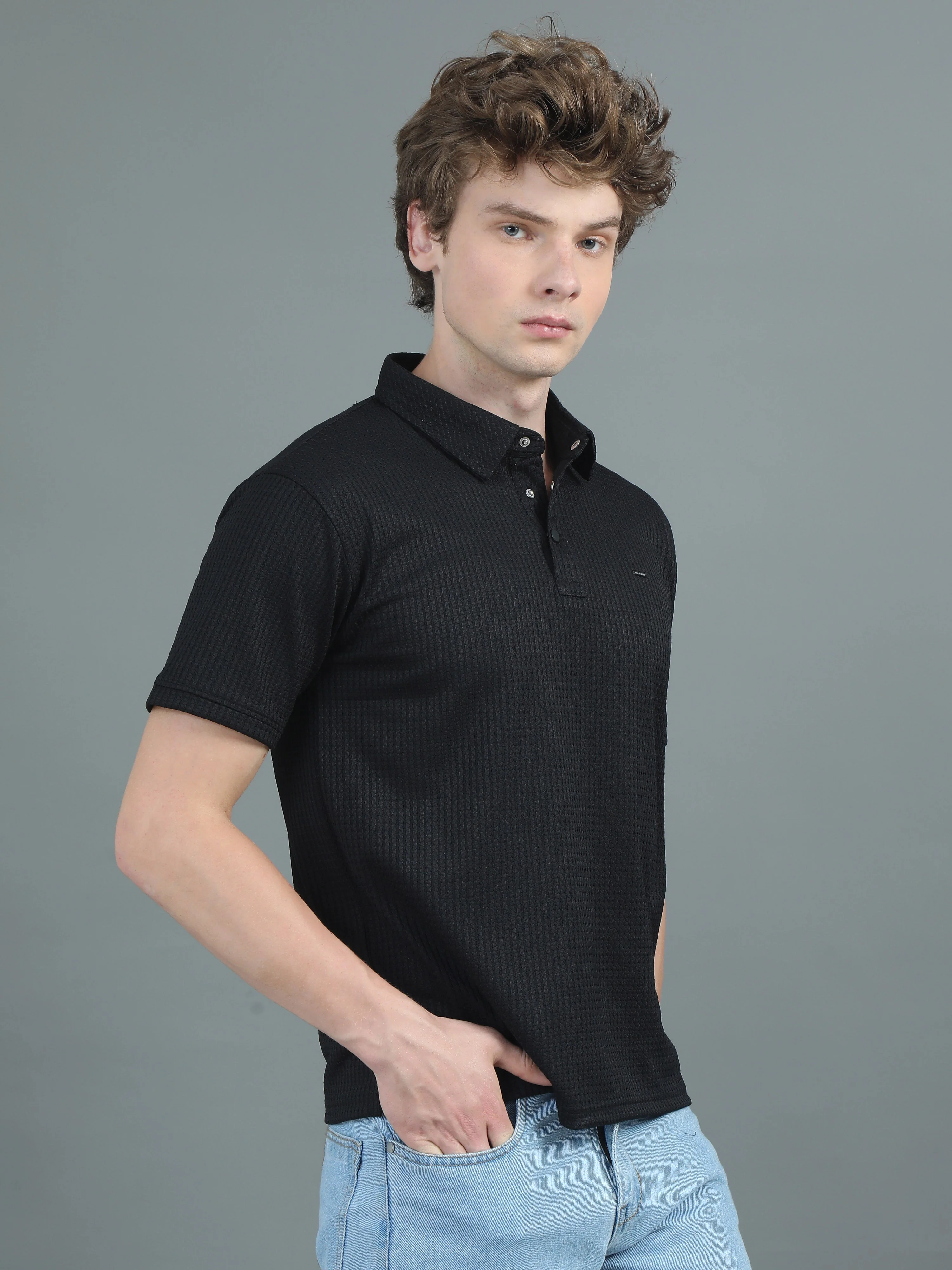 Men Ripple Polo Black T-Shirt - Image 6