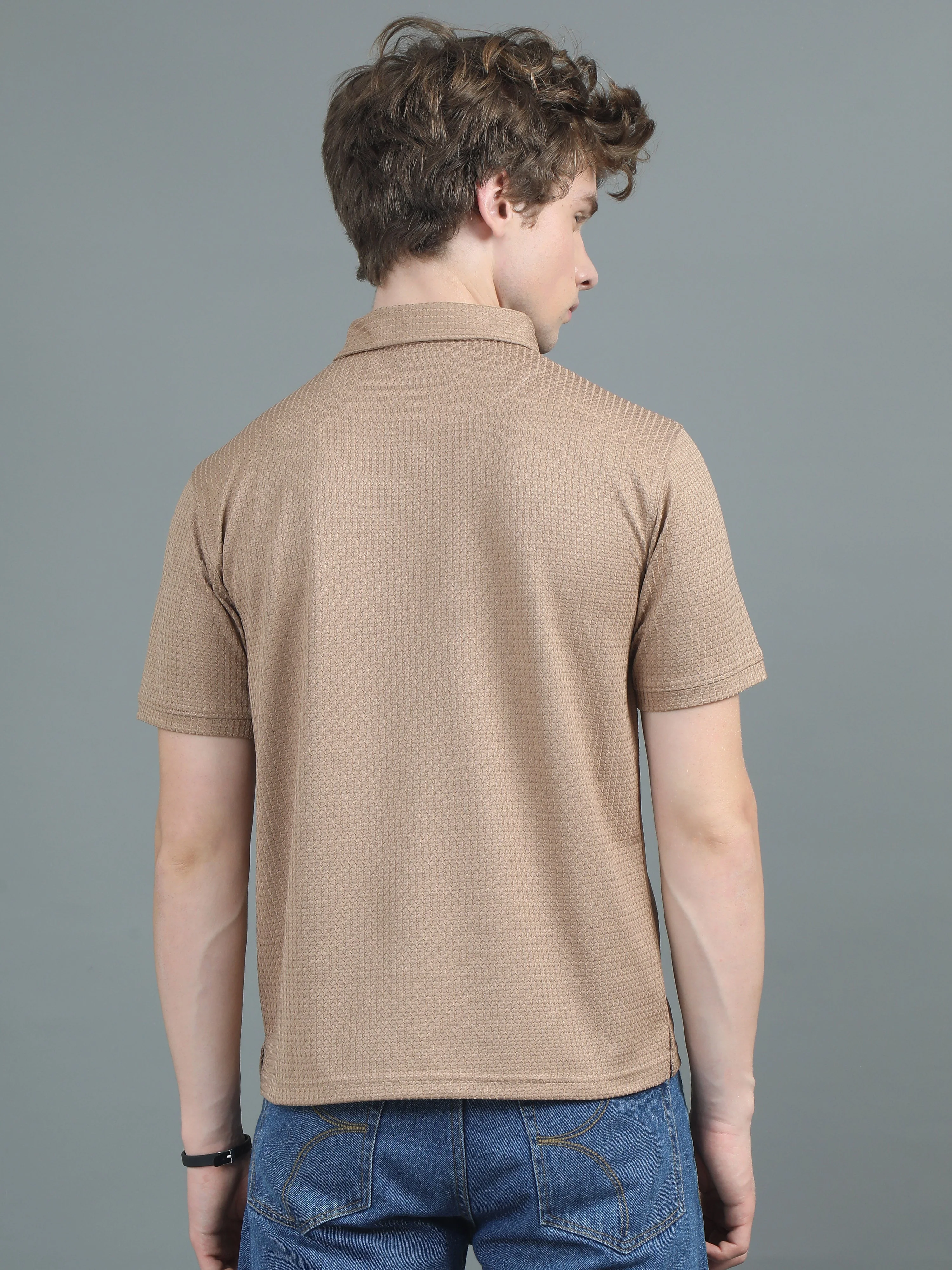 Men Ripple Polo Brown T-Shirt - Image 2