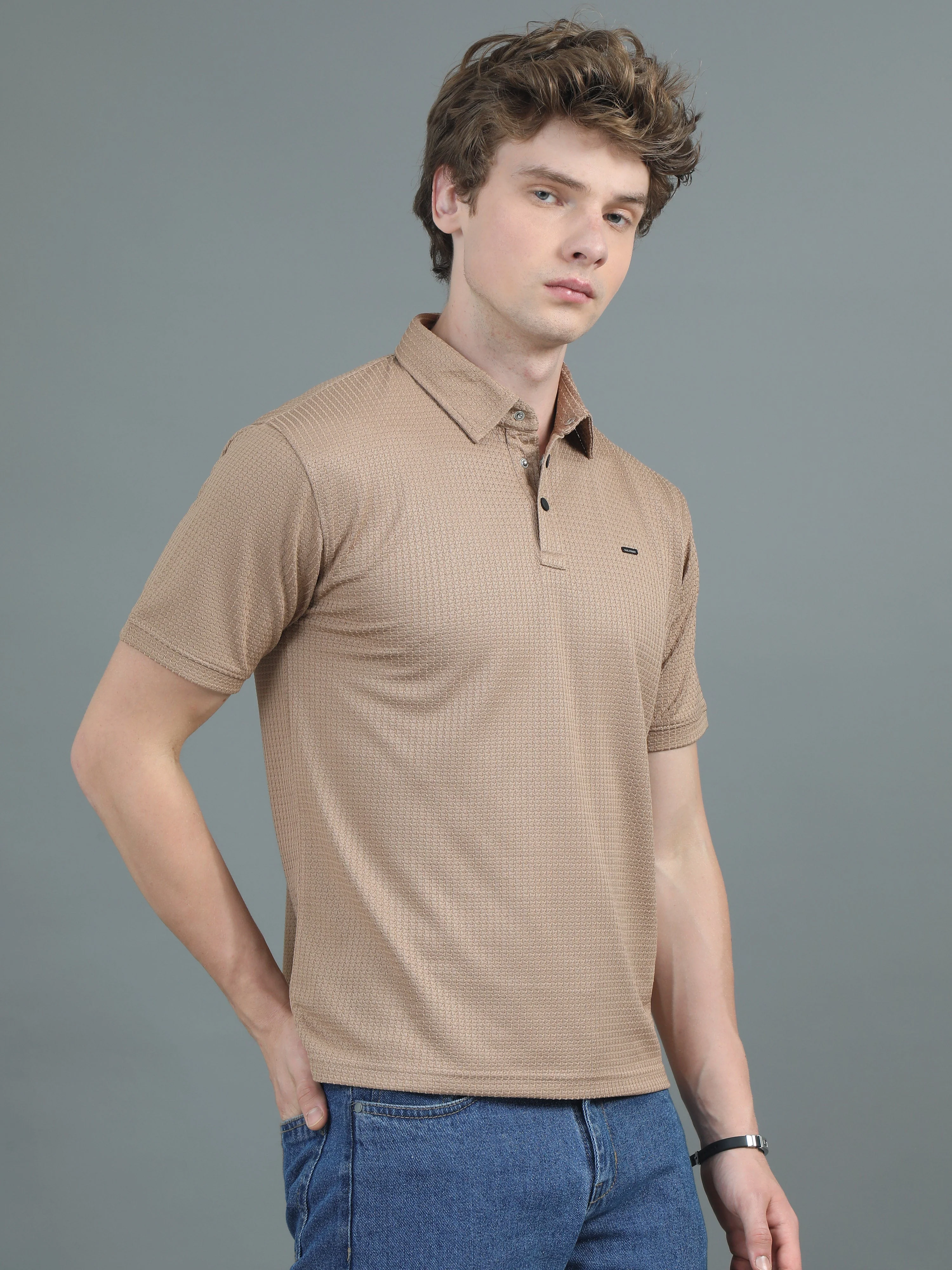 Men Ripple Polo Brown T-Shirt - Image 3
