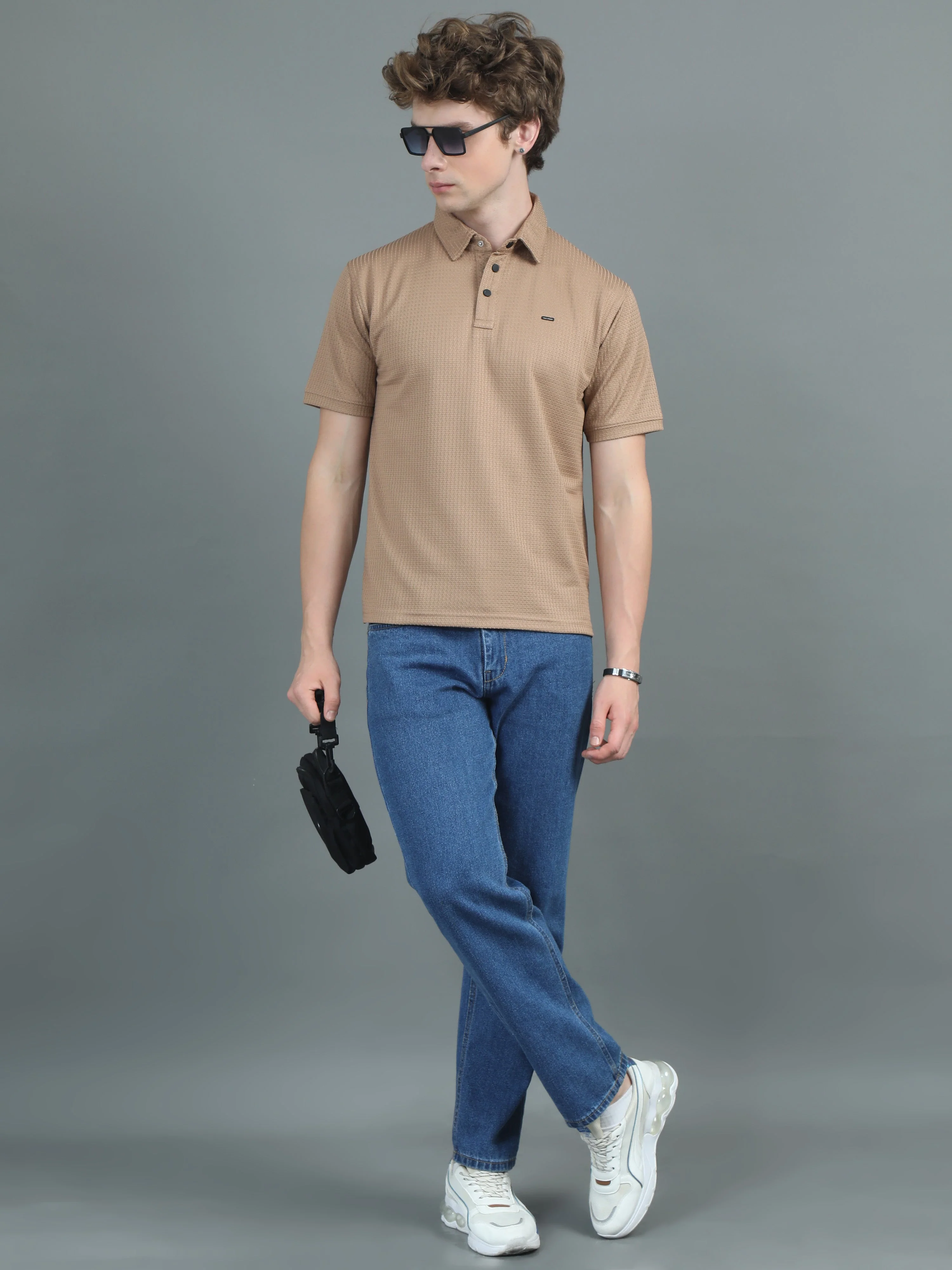 Men Ripple Polo Brown T-Shirt - Image 5