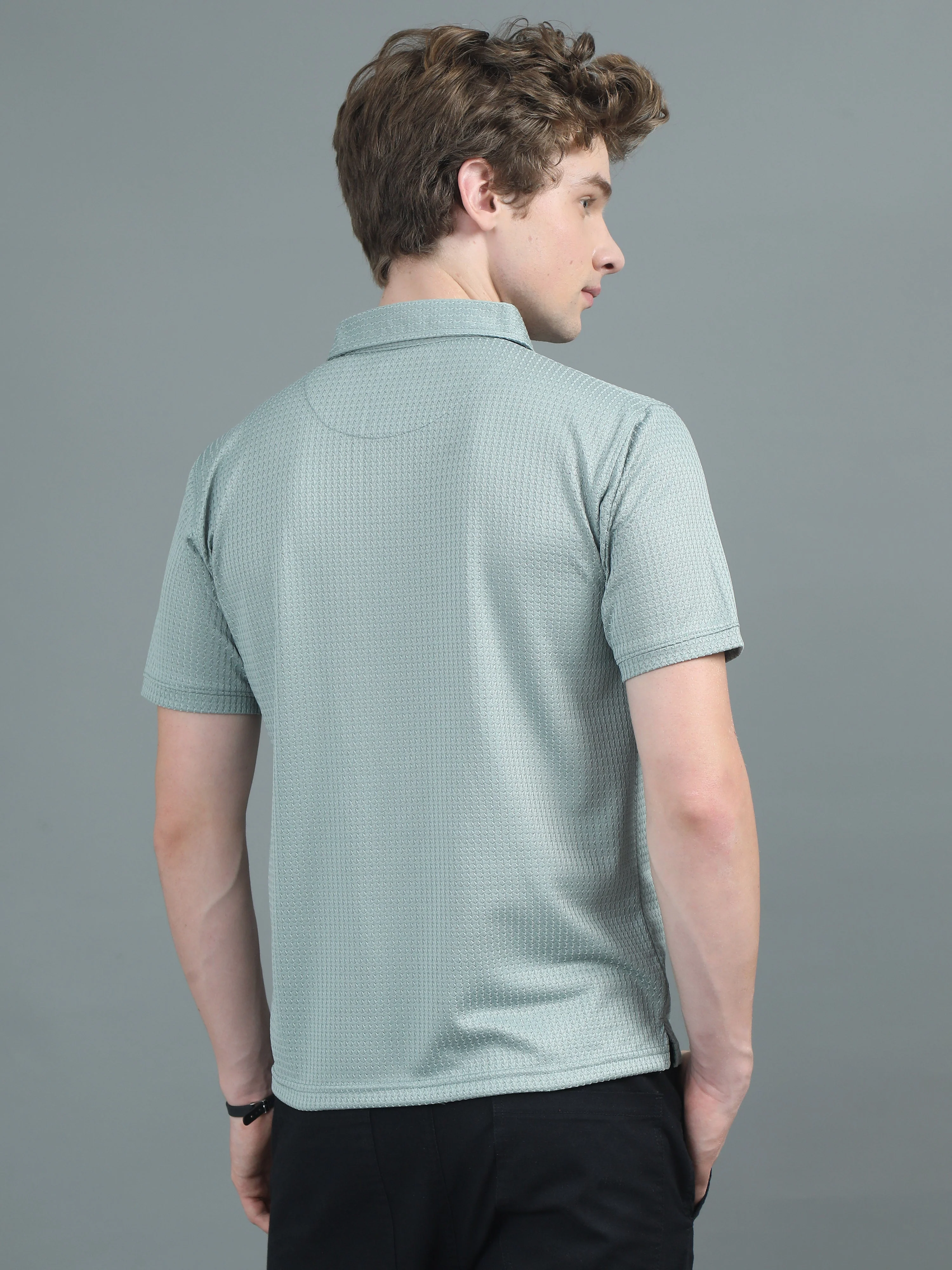 Men Ripple Polo Green T-Shirt - Image 2