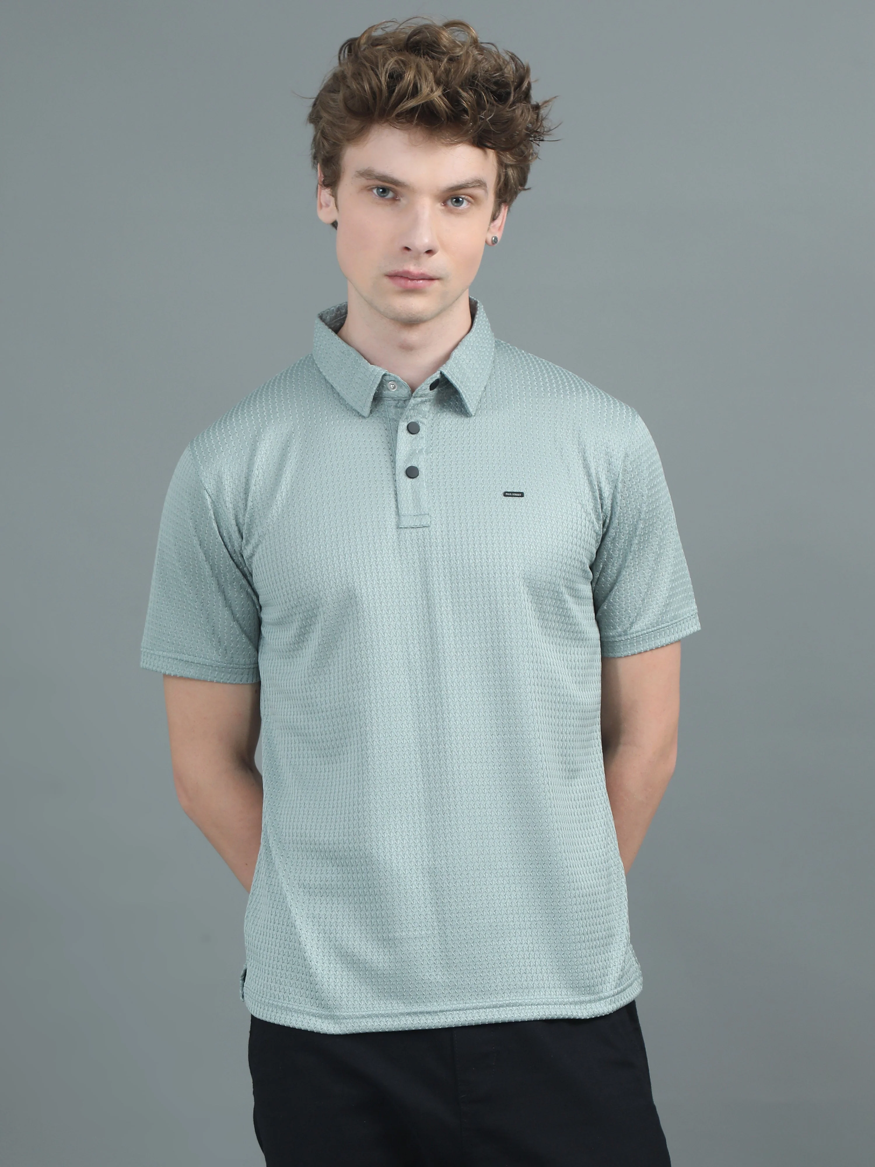 Men Ripple Polo Green T-Shirt - Image 3
