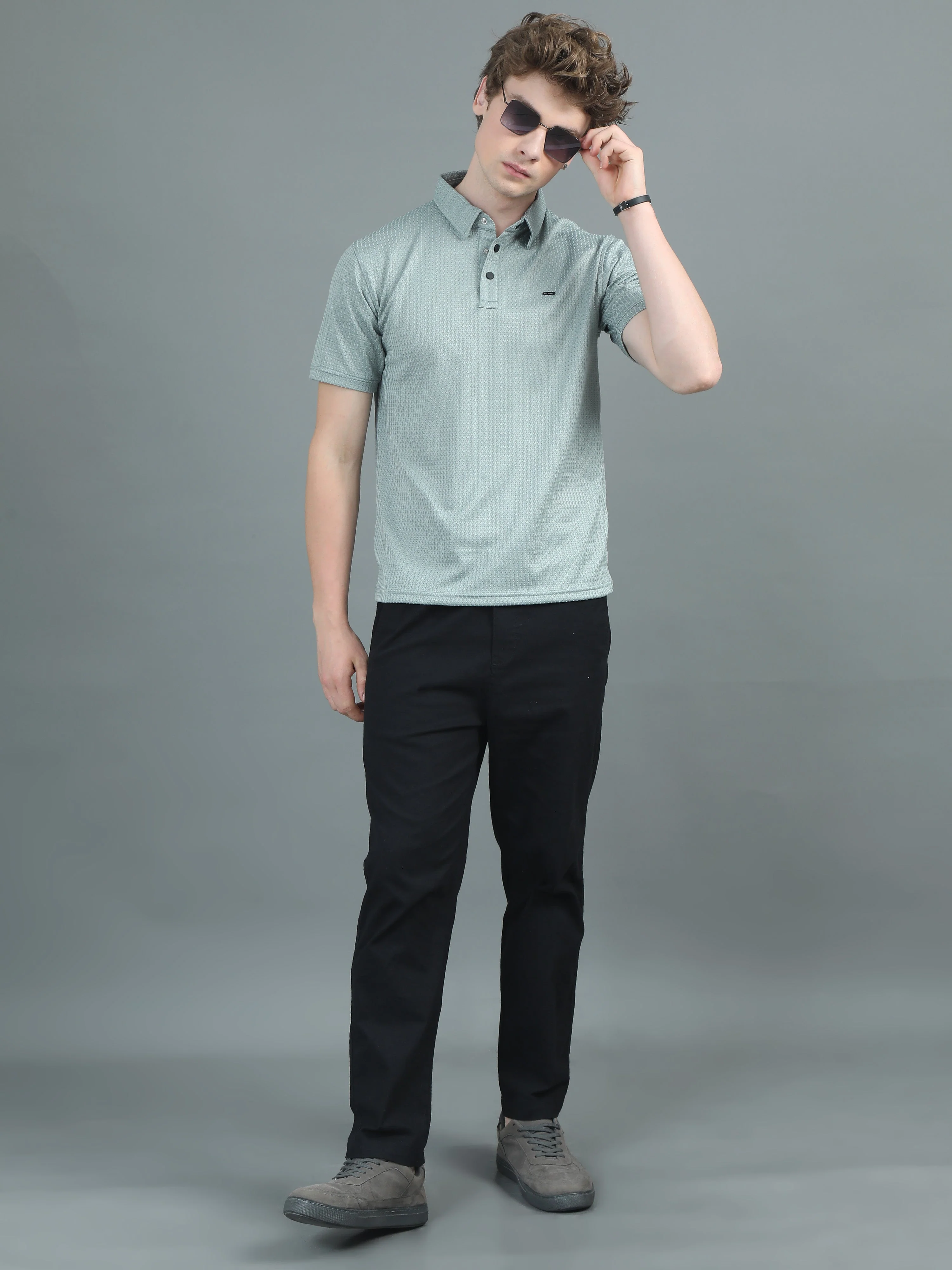 Men Ripple Polo Green T-Shirt - Image 5