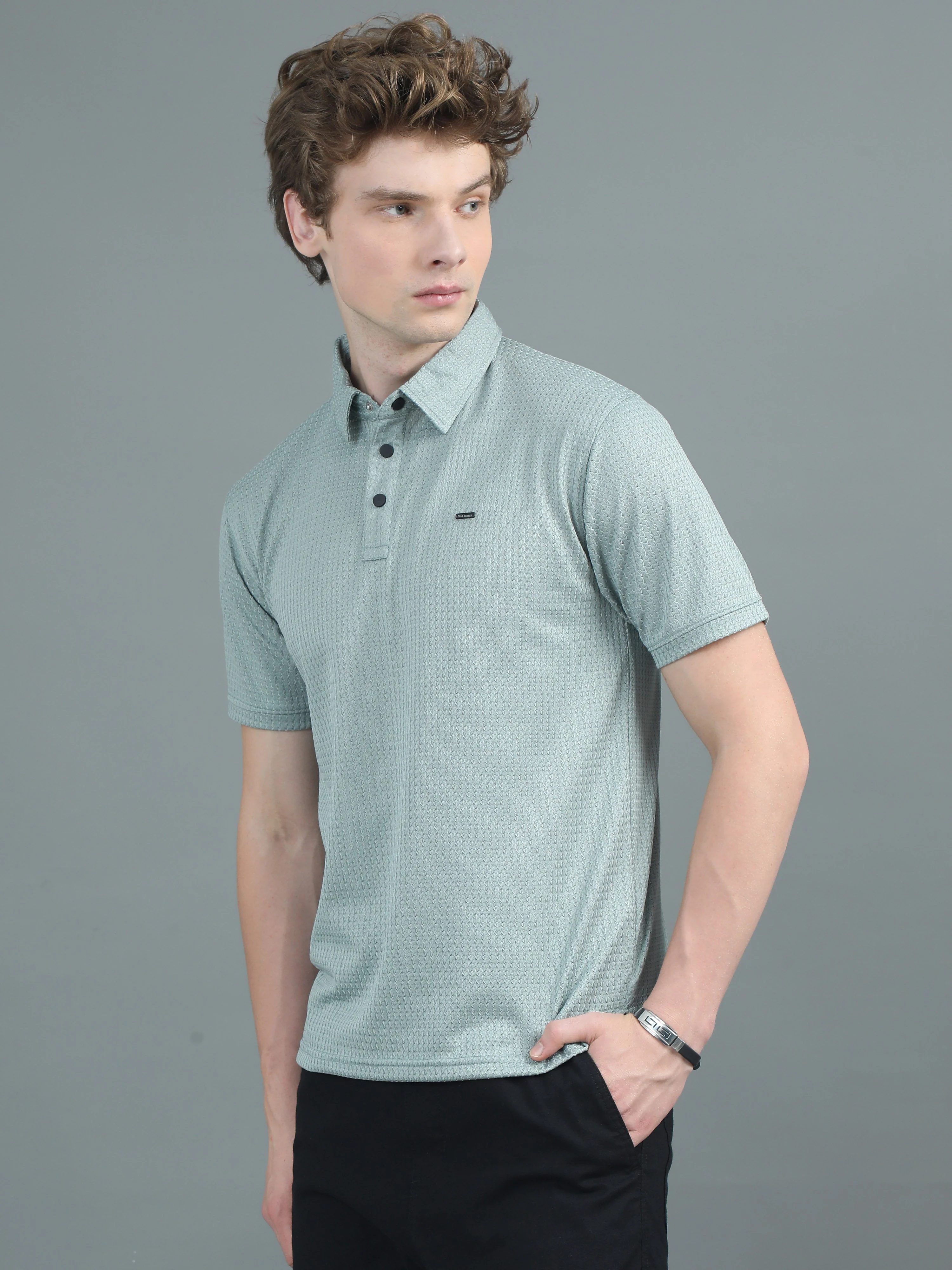 Men Ripple Polo Green T-Shirt - Image 6