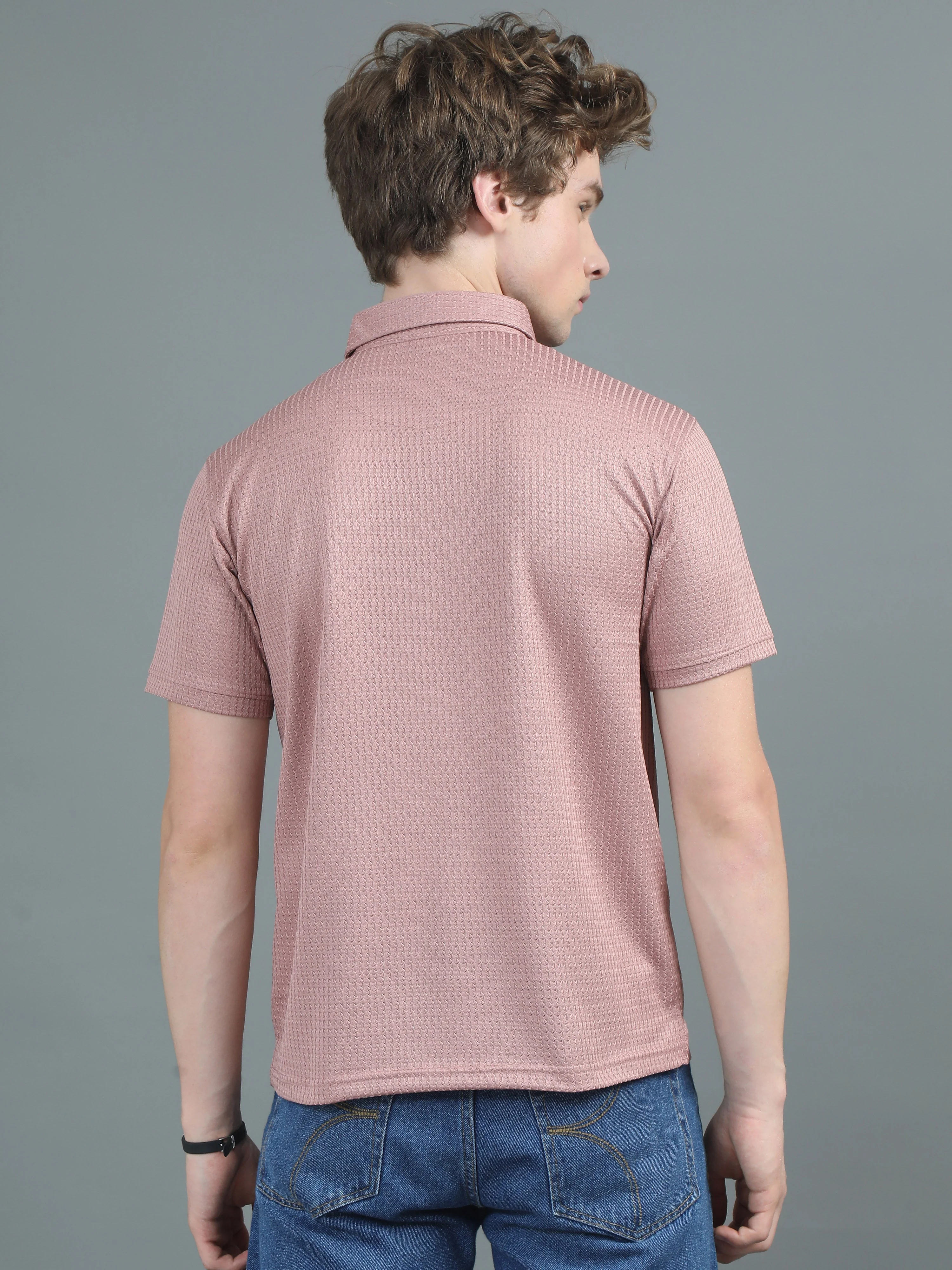 Men Ripple Polo Pink T-Shirt - Image 2