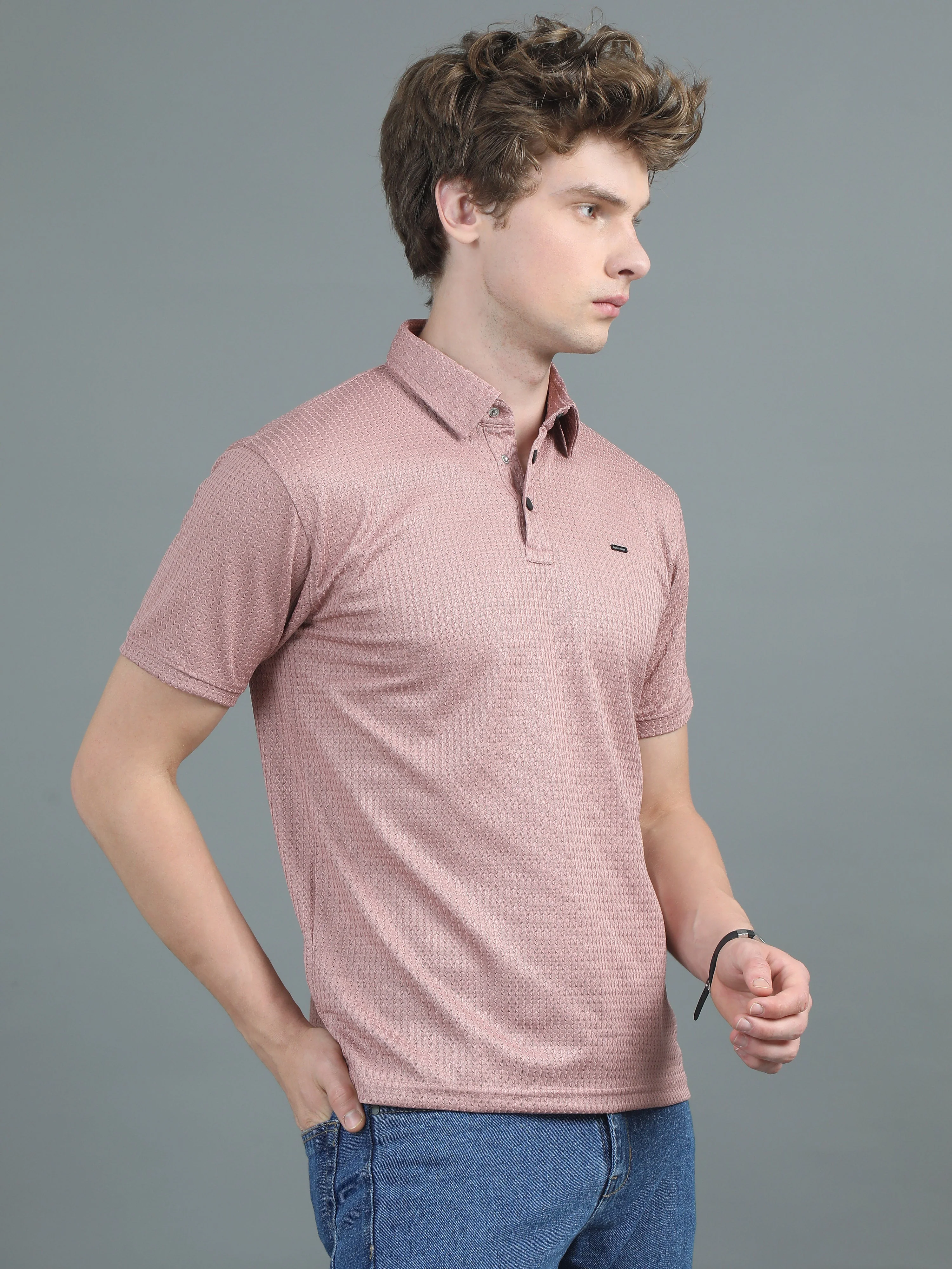 Men Ripple Polo Pink T-Shirt - Image 3