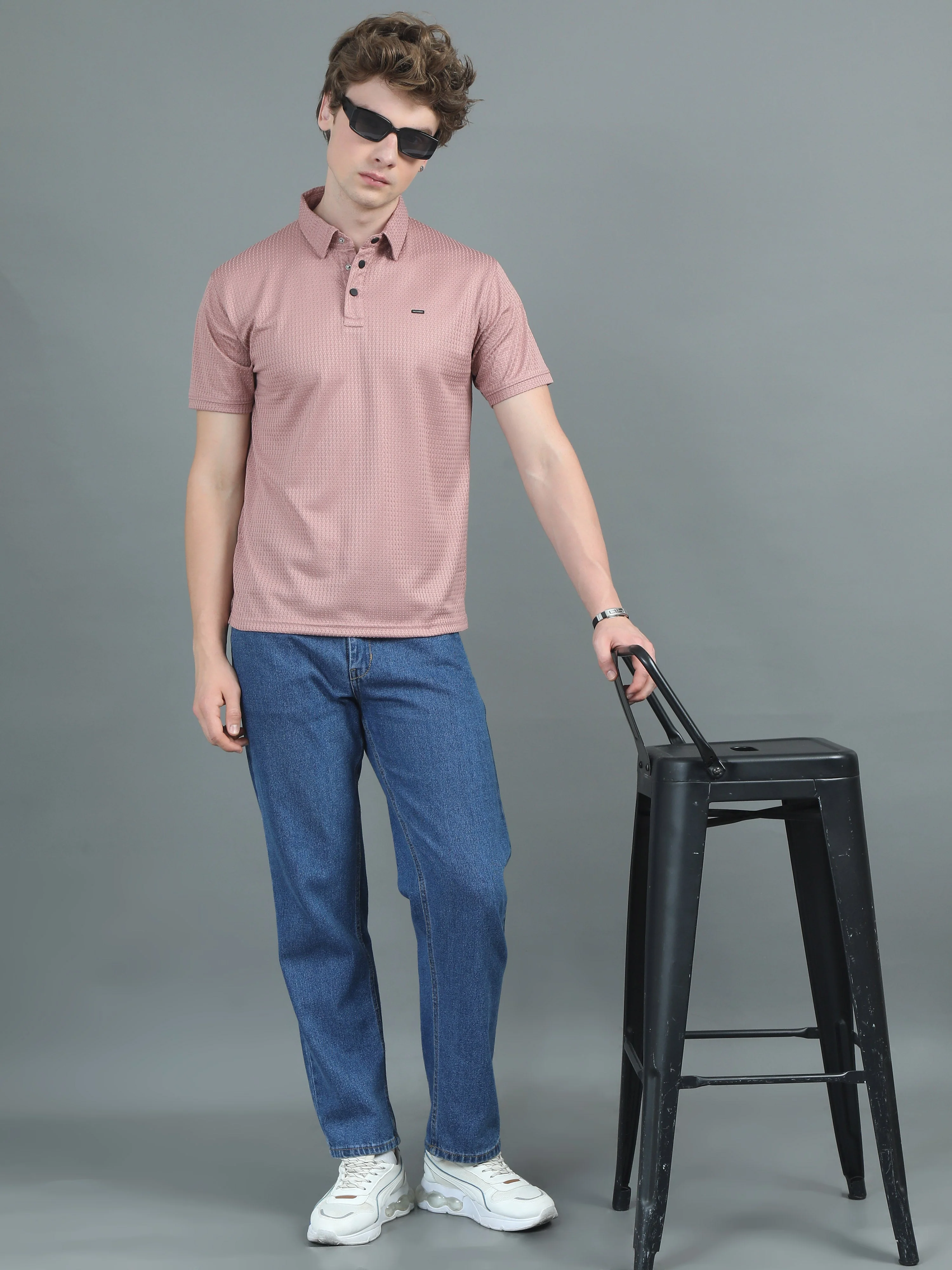 Men Ripple Polo Pink T-Shirt - Image 5