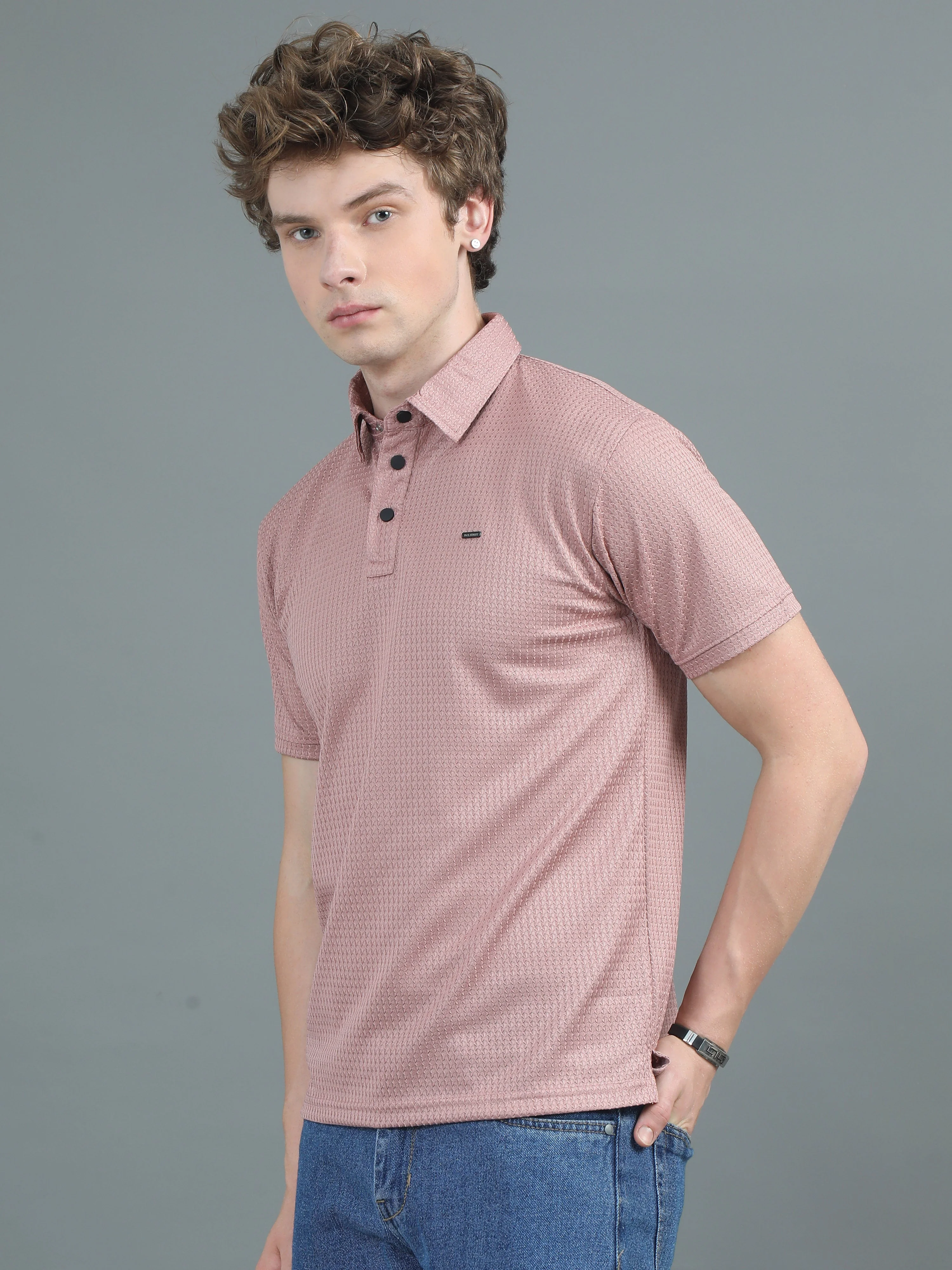 Men Ripple Polo Pink T-Shirt - Image 6