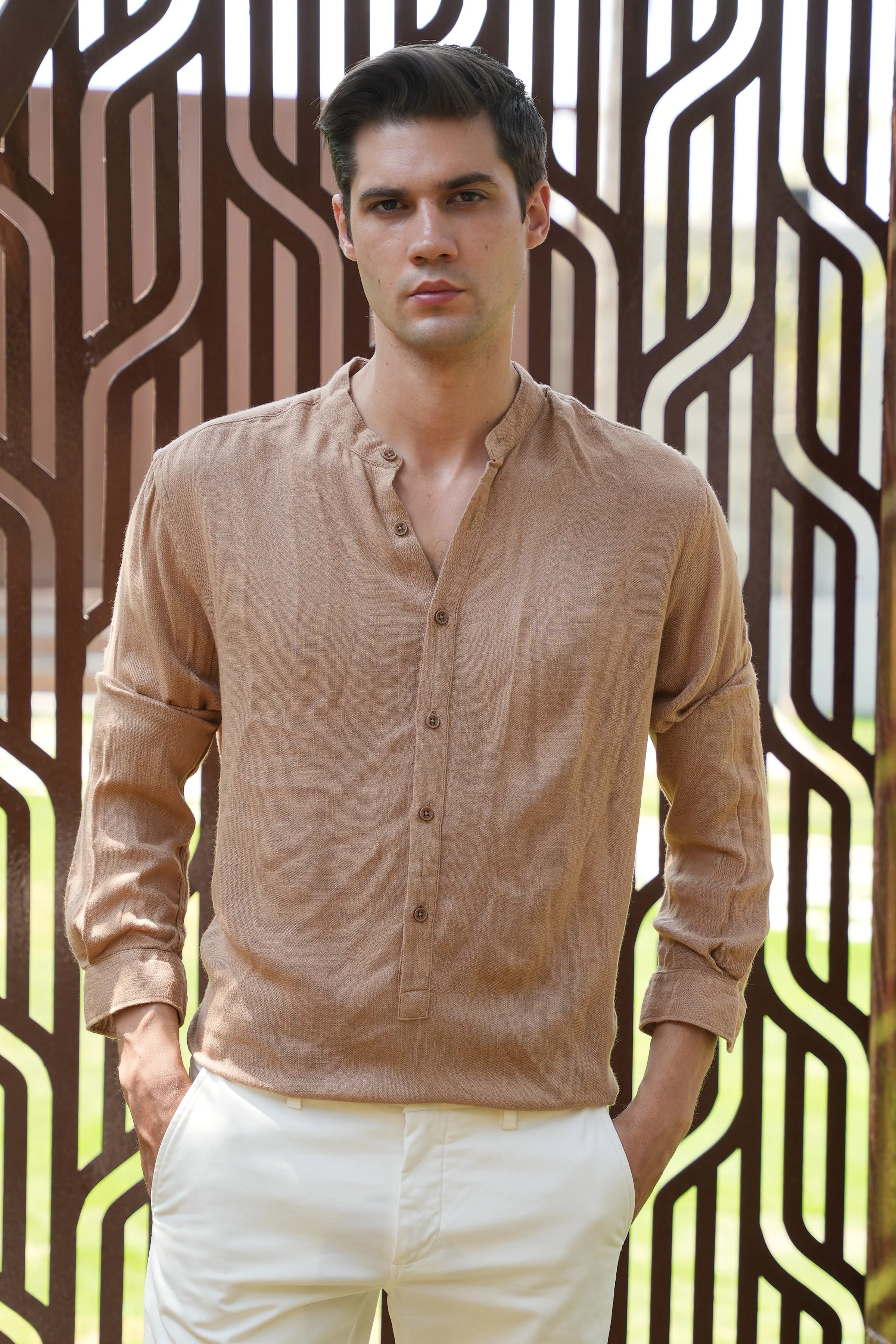 Men River Linen Kurta Khaki Vibe - Image 4