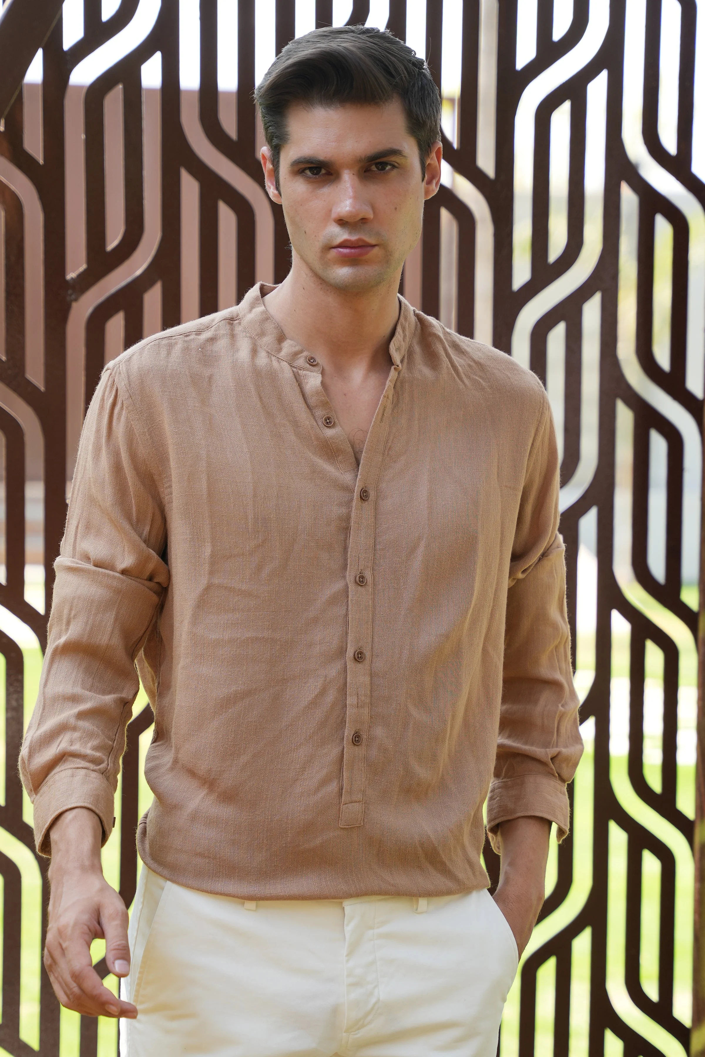 Men River Linen Kurta Khaki Vibe - Image 5