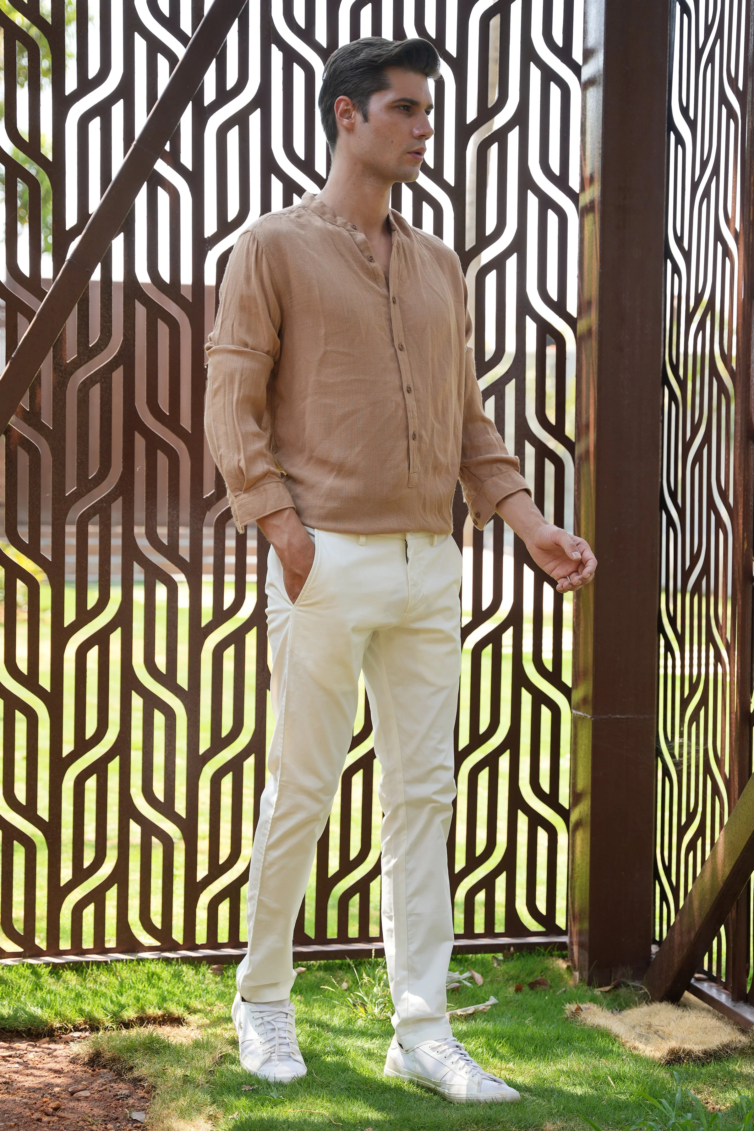 Men River Linen Kurta Khaki Vibe - Image 6