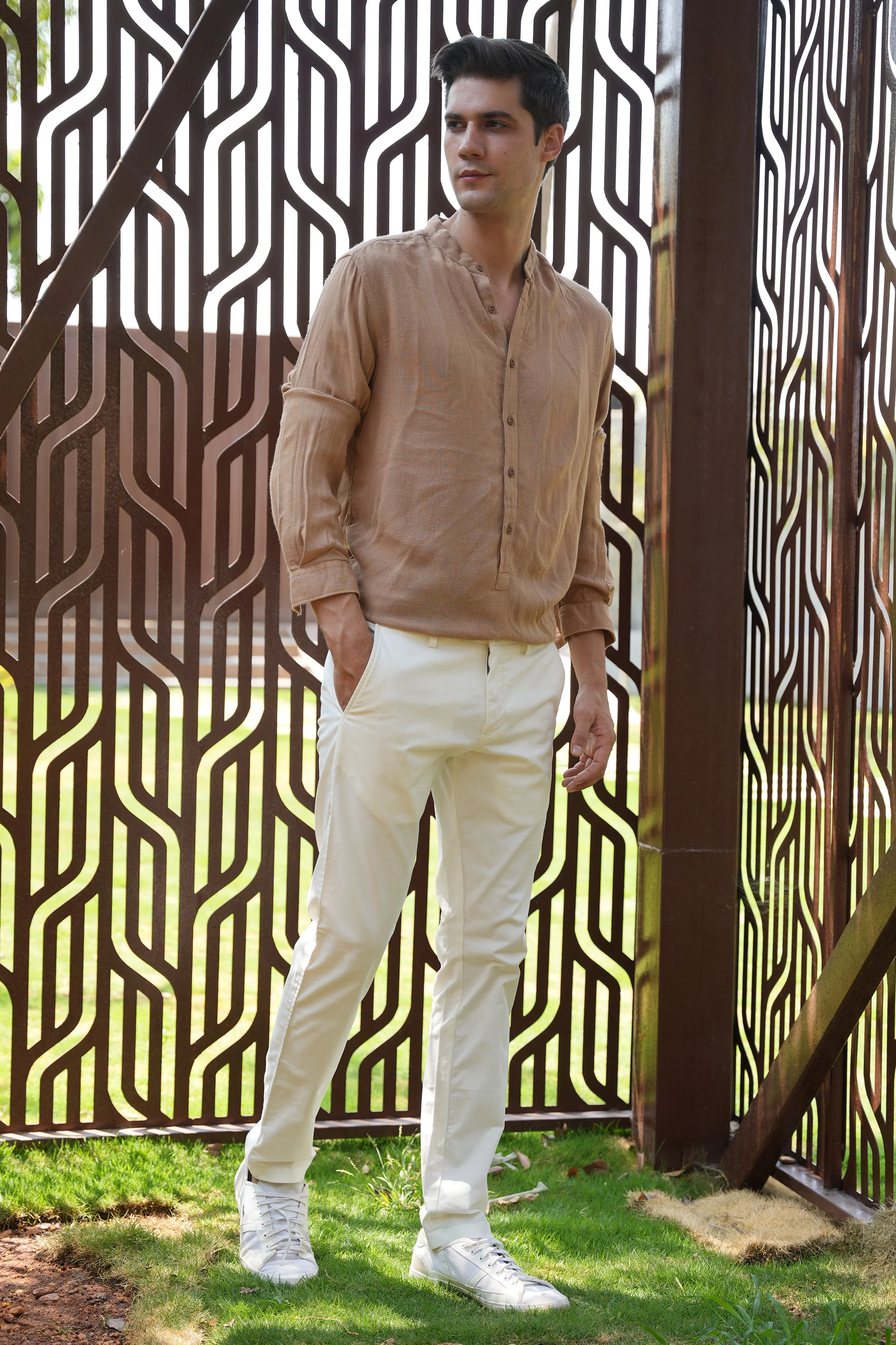 Men River Linen Kurta Khaki Vibe - Image 7