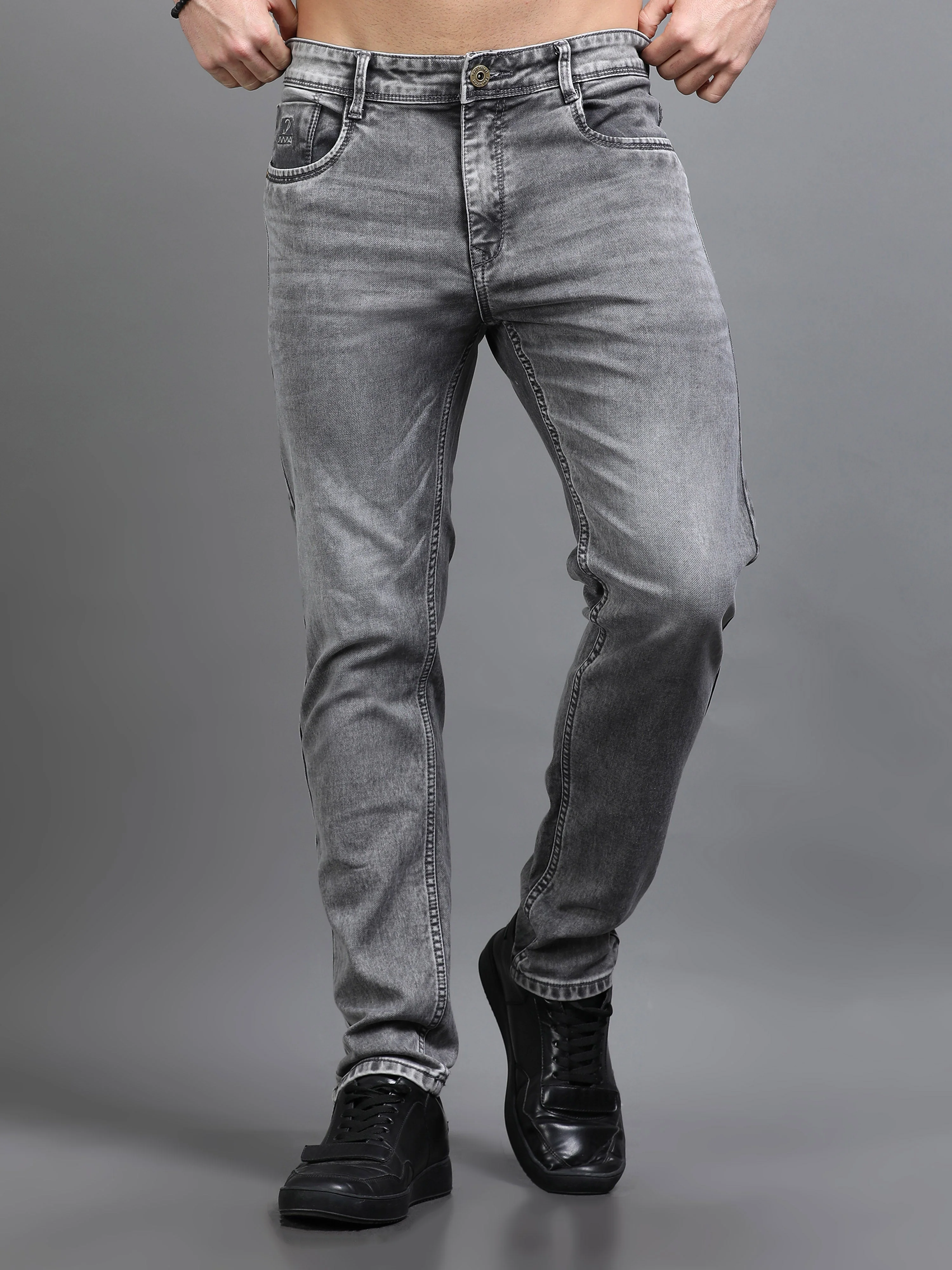 Men Rivet Ash Grey Jeans