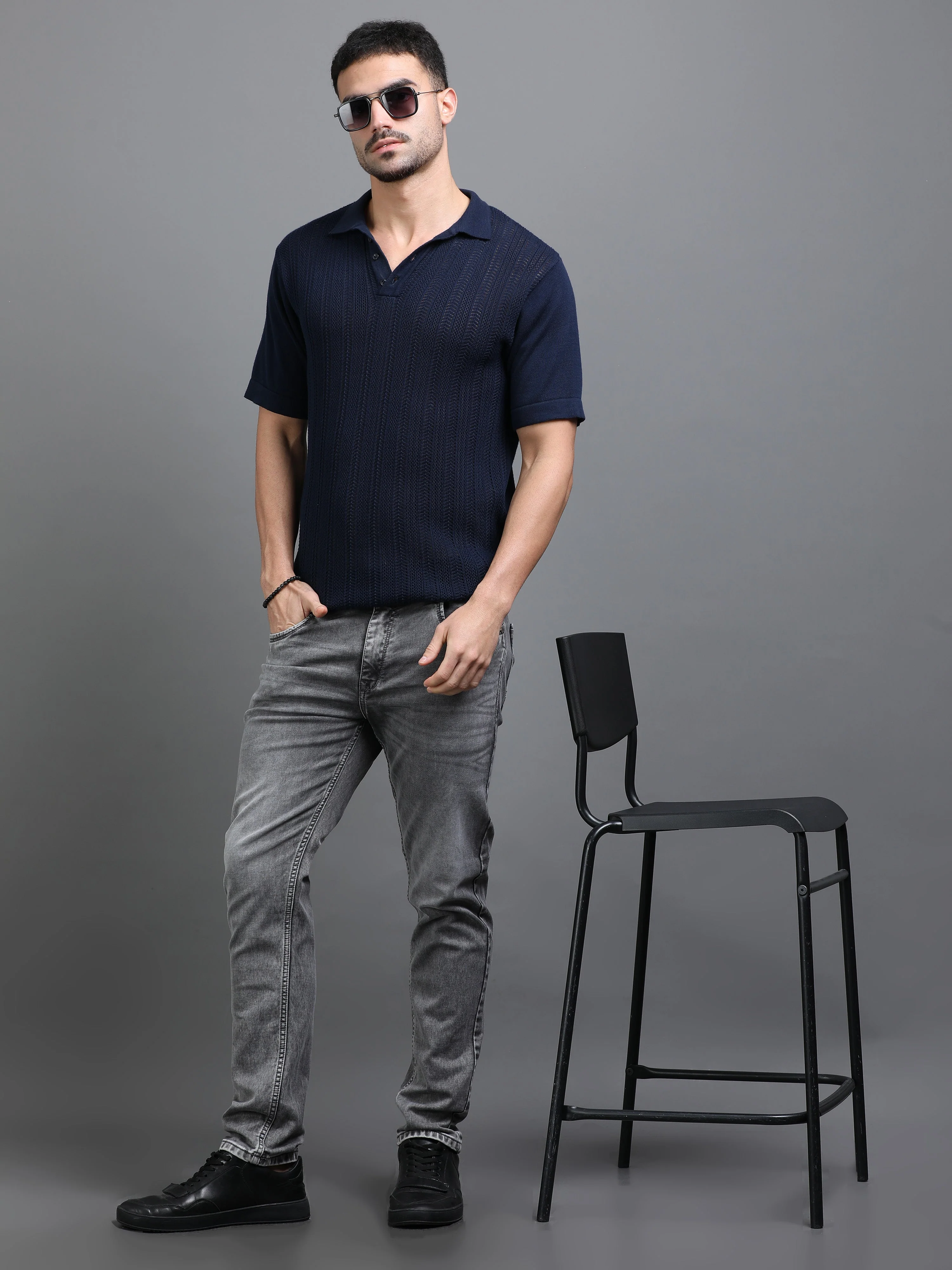 Men Rivet Ash Grey Jeans - Image 4