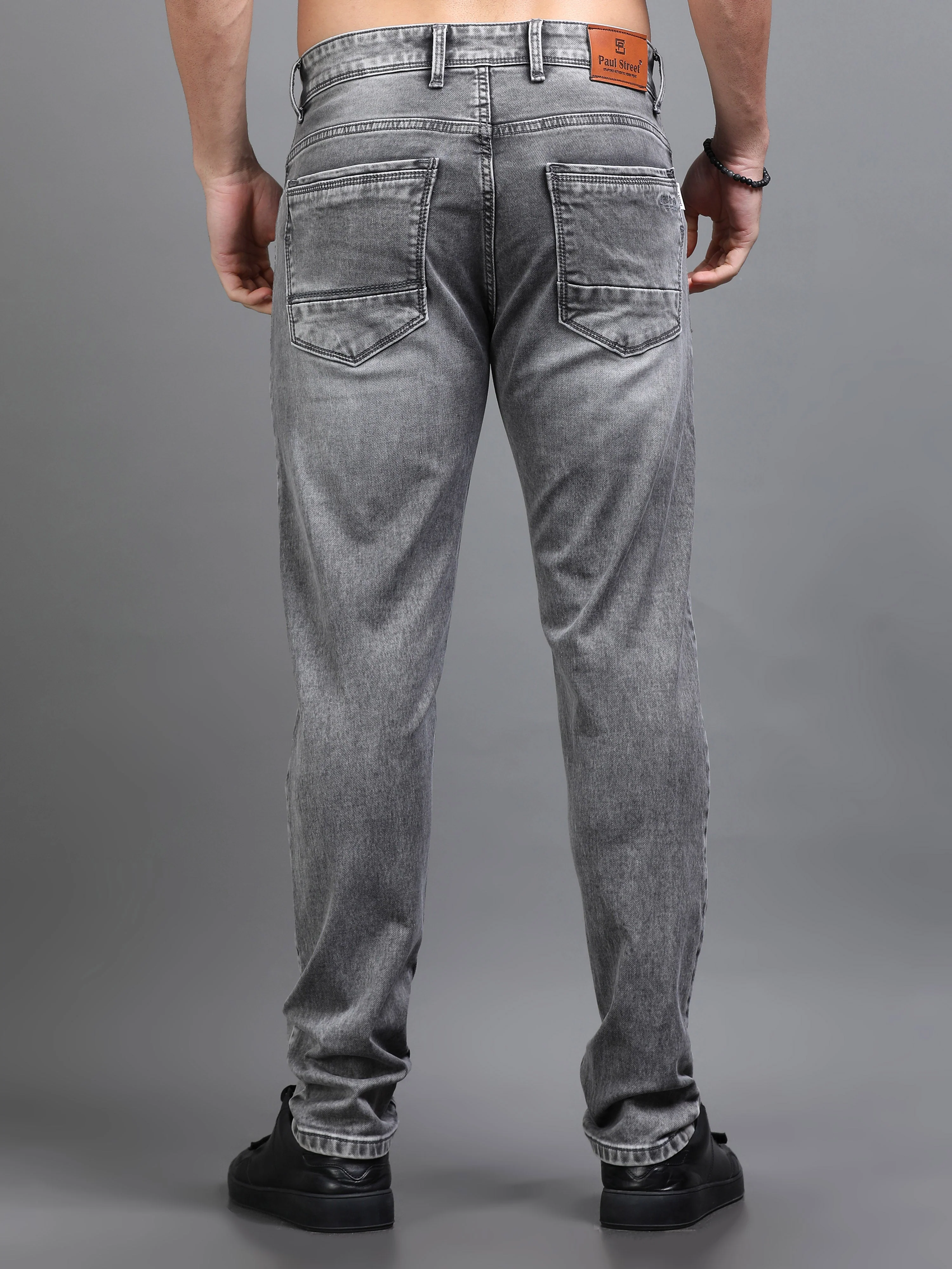 Men Rivet Ash Grey Jeans - Image 5