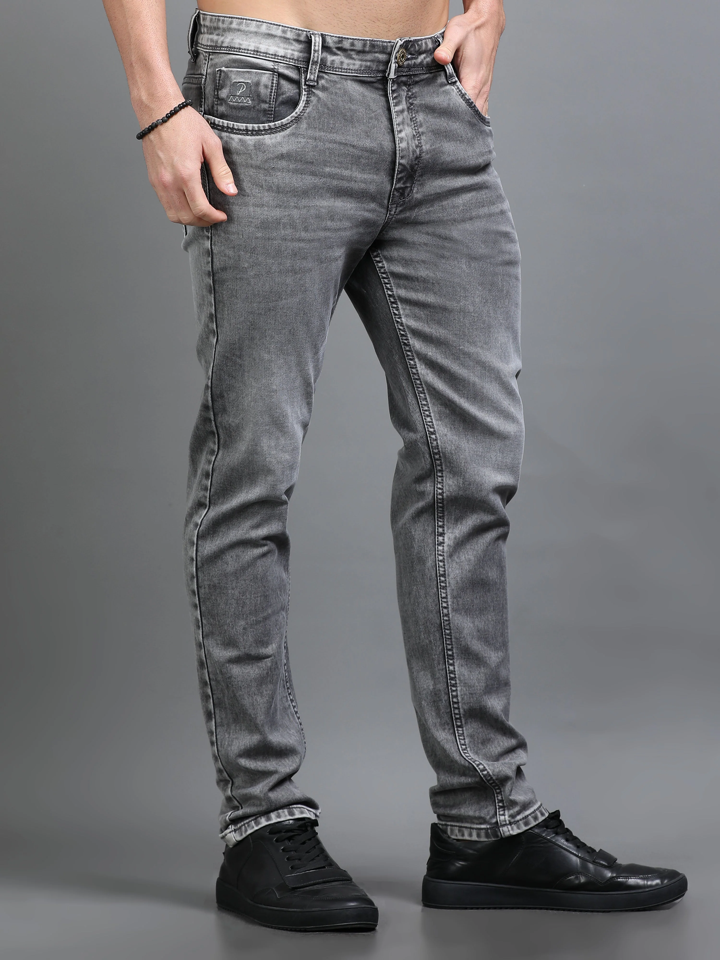 Men Rivet Ash Grey Jeans - Image 7