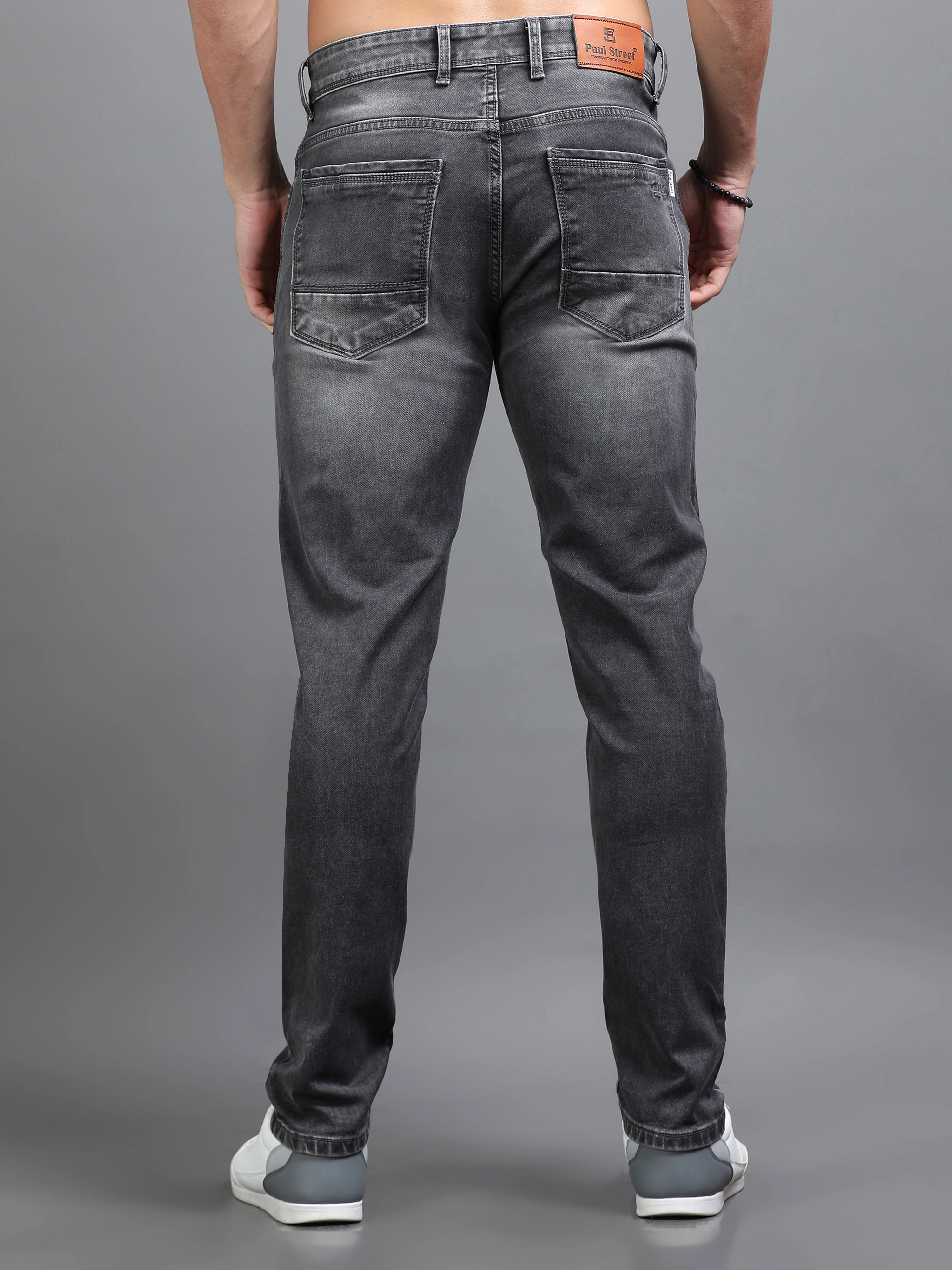 Men Rivet Charcoal Grey Jeans - Image 2