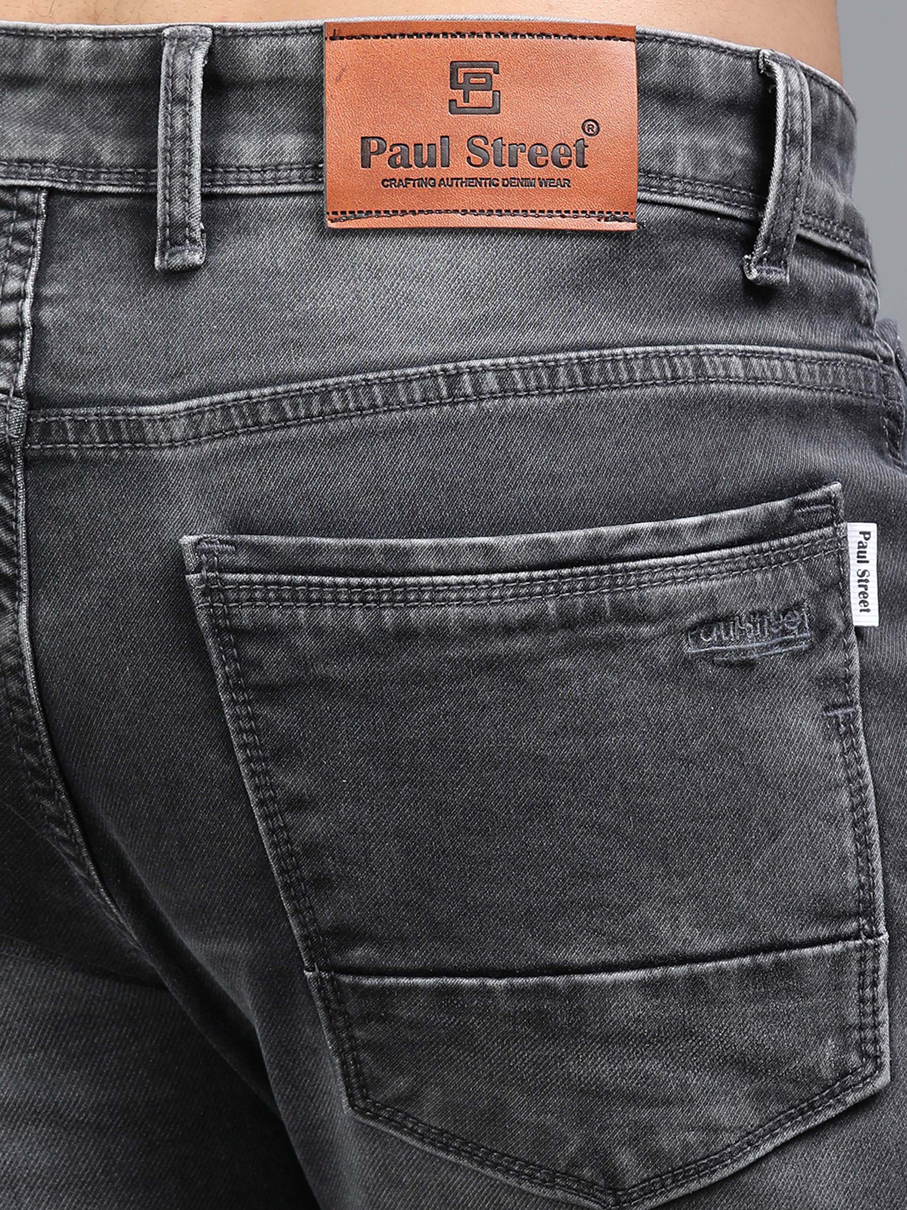 Men Rivet Charcoal Grey Jeans - Image 4