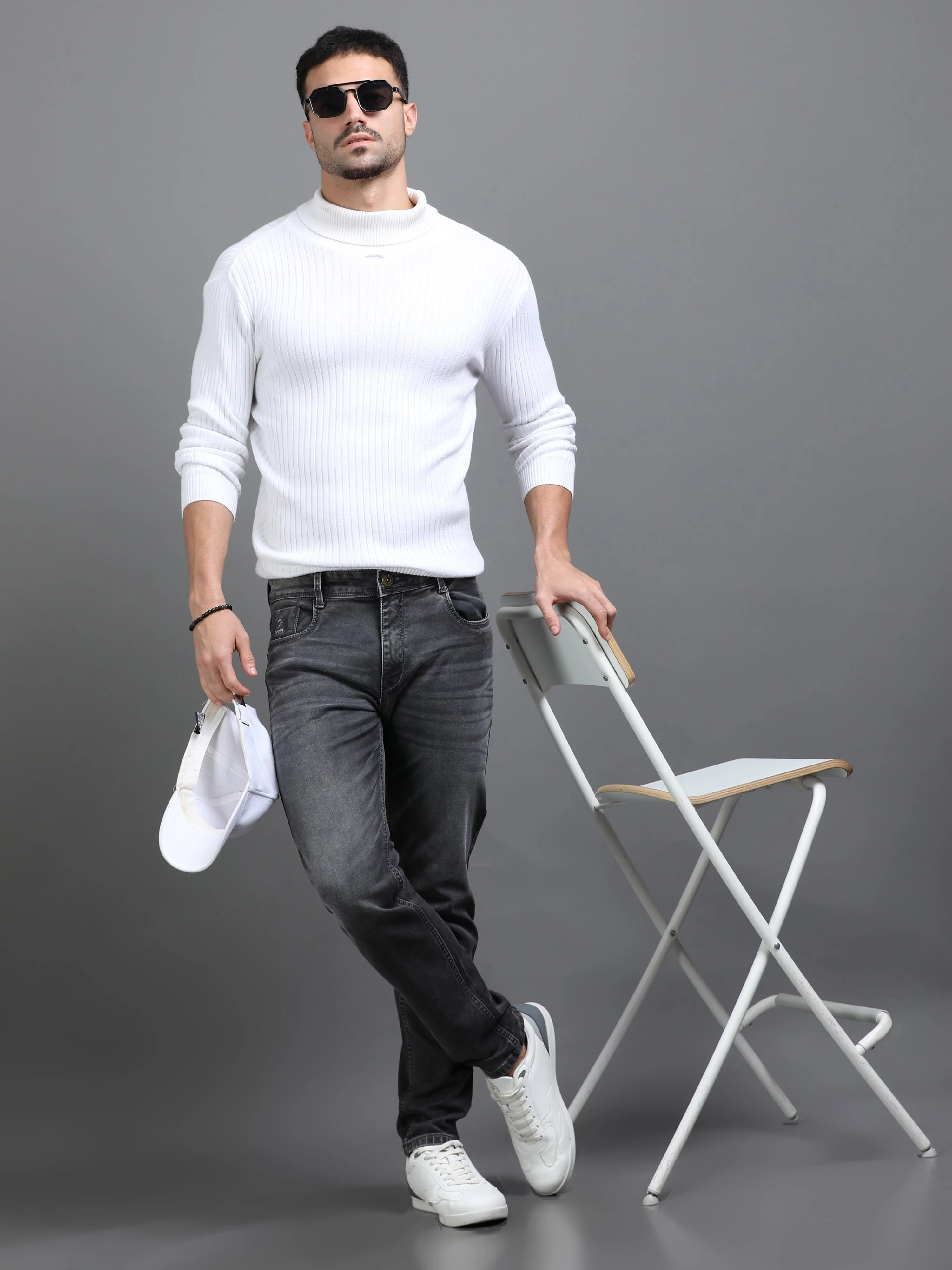 Men Rivet Charcoal Grey Jeans - Image 5