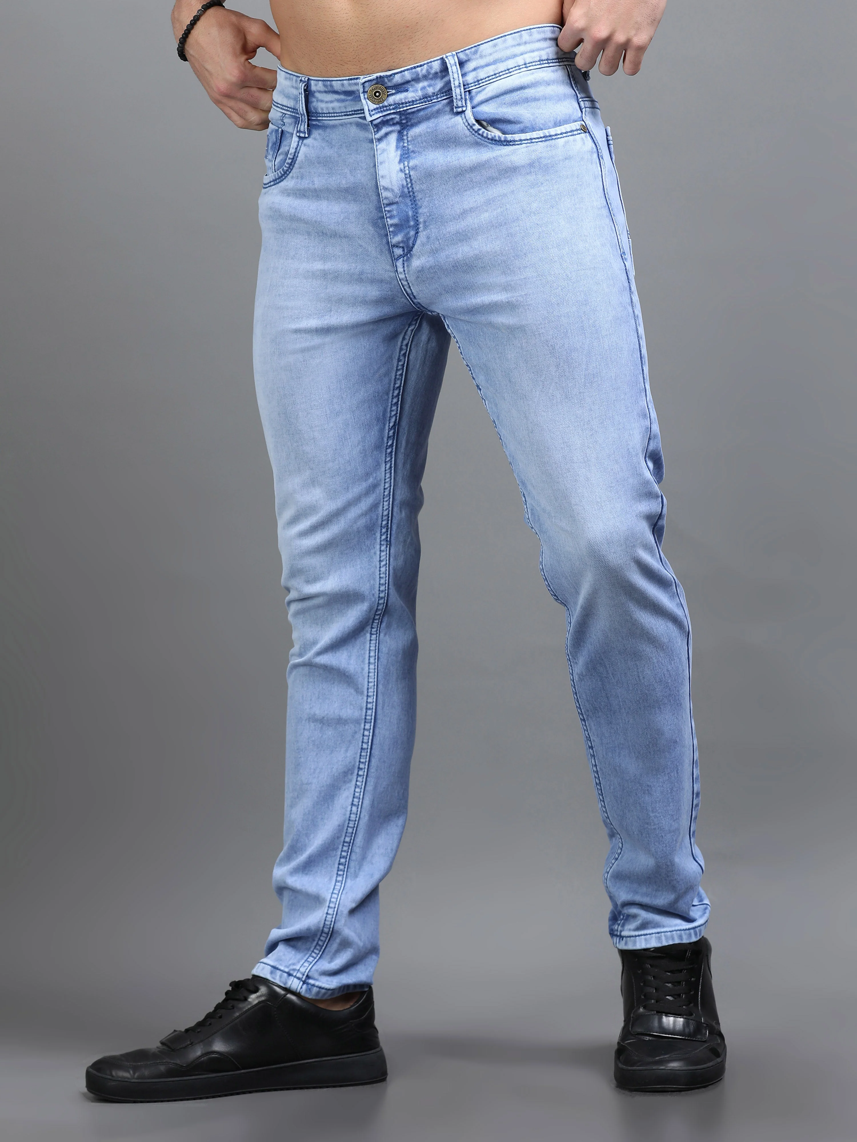 Men Rivet Ice Blue Jeans - Image 3