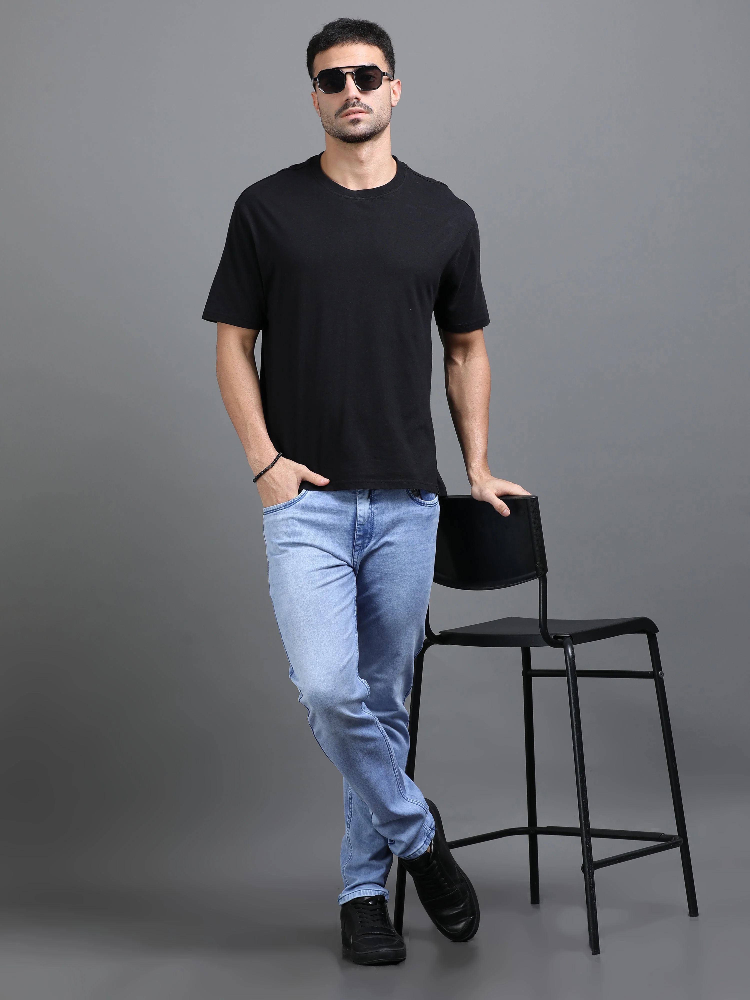 Men Rivet Ice Blue Jeans - Image 5