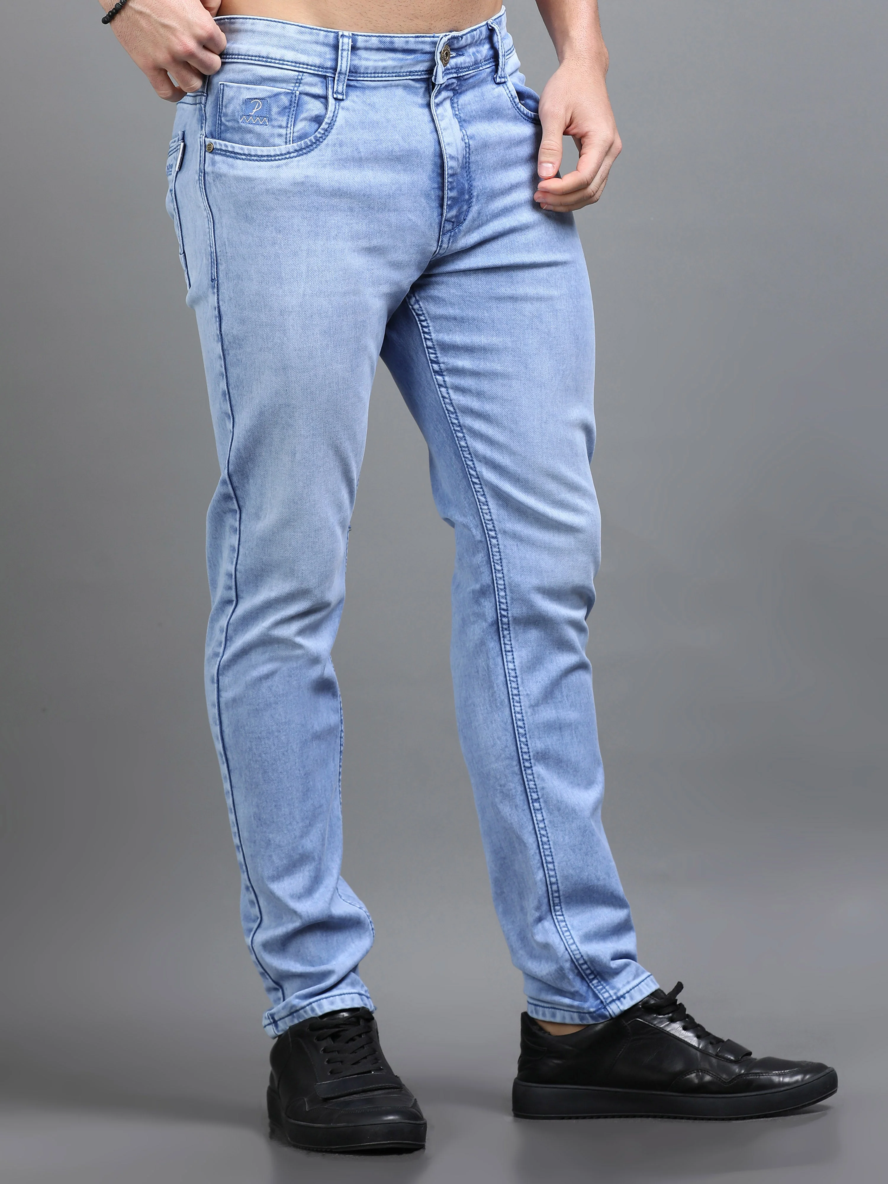 Men Rivet Ice Blue Jeans - Image 7
