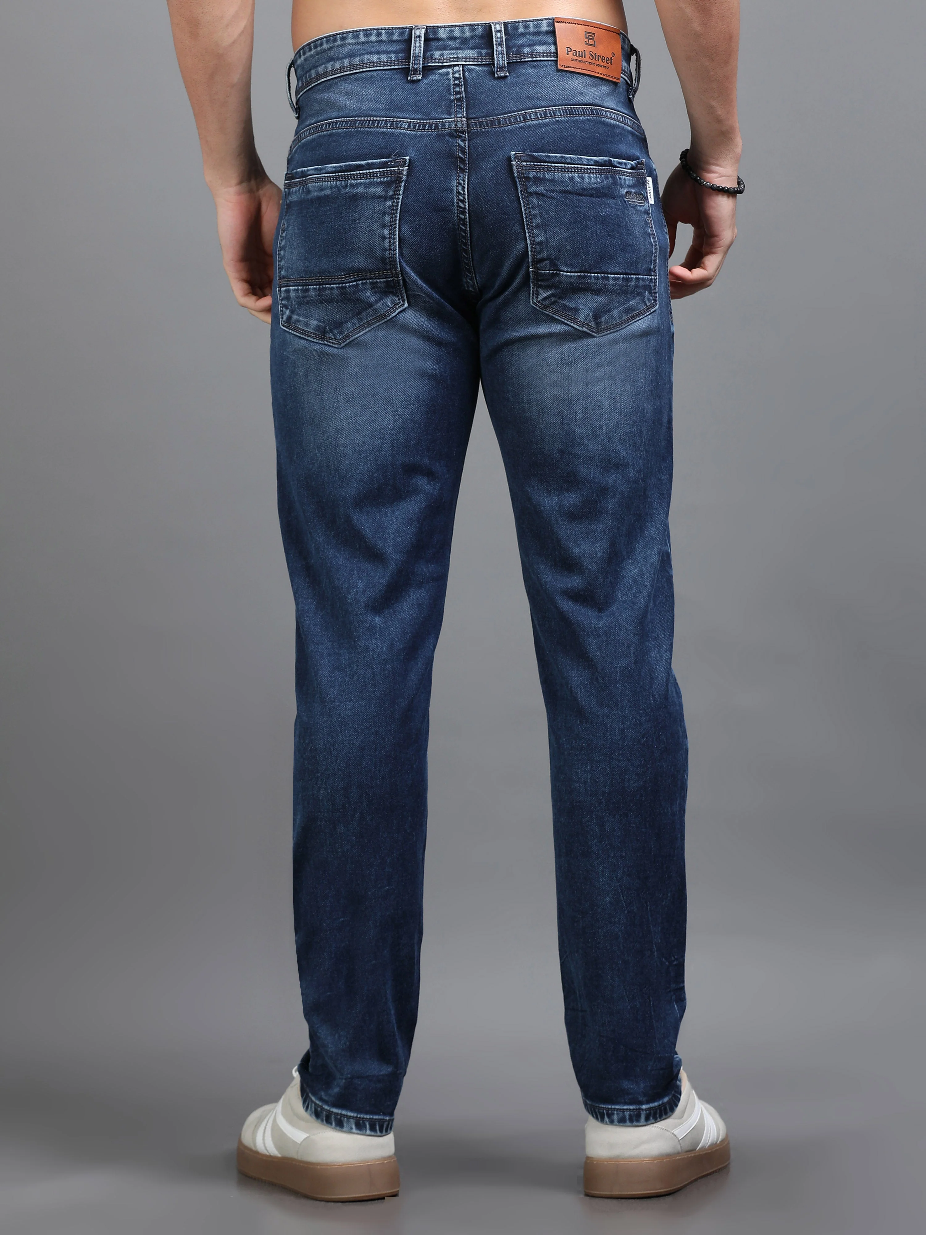 Men Rivet Vintage Blue Jeans - Image 2
