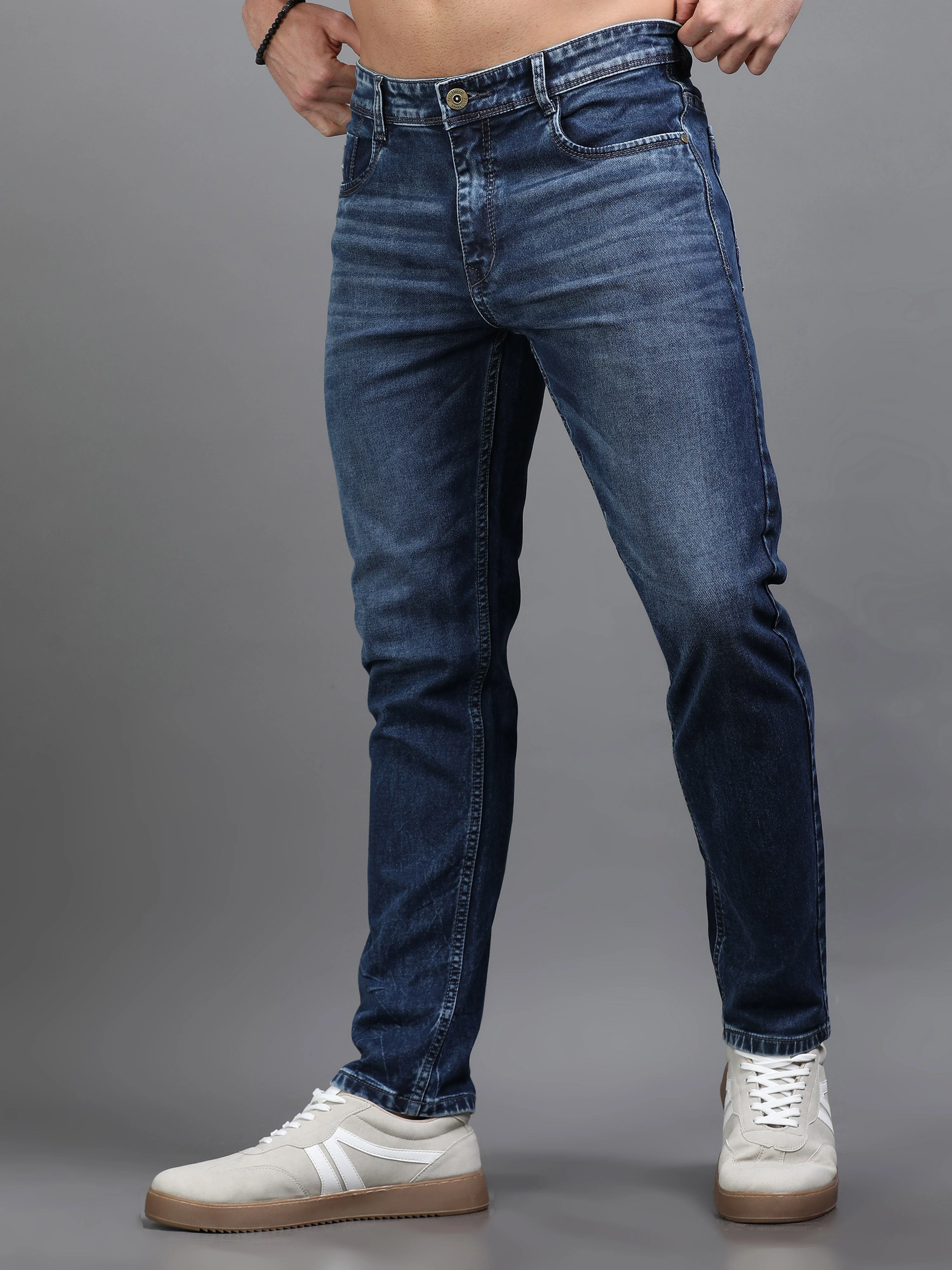 Men Rivet Vintage Blue Jeans - Image 3