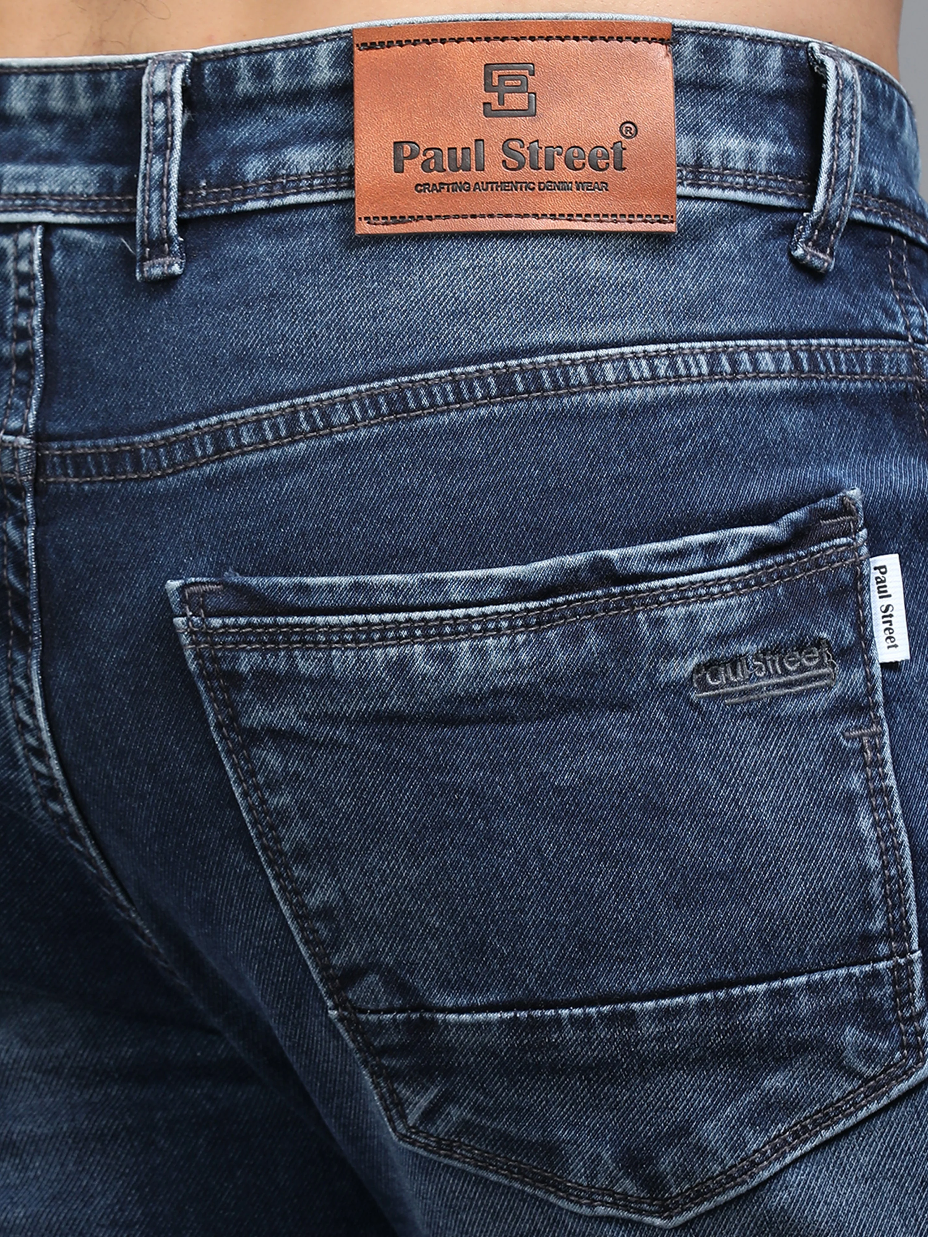Men Rivet Vintage Blue Jeans - Image 4
