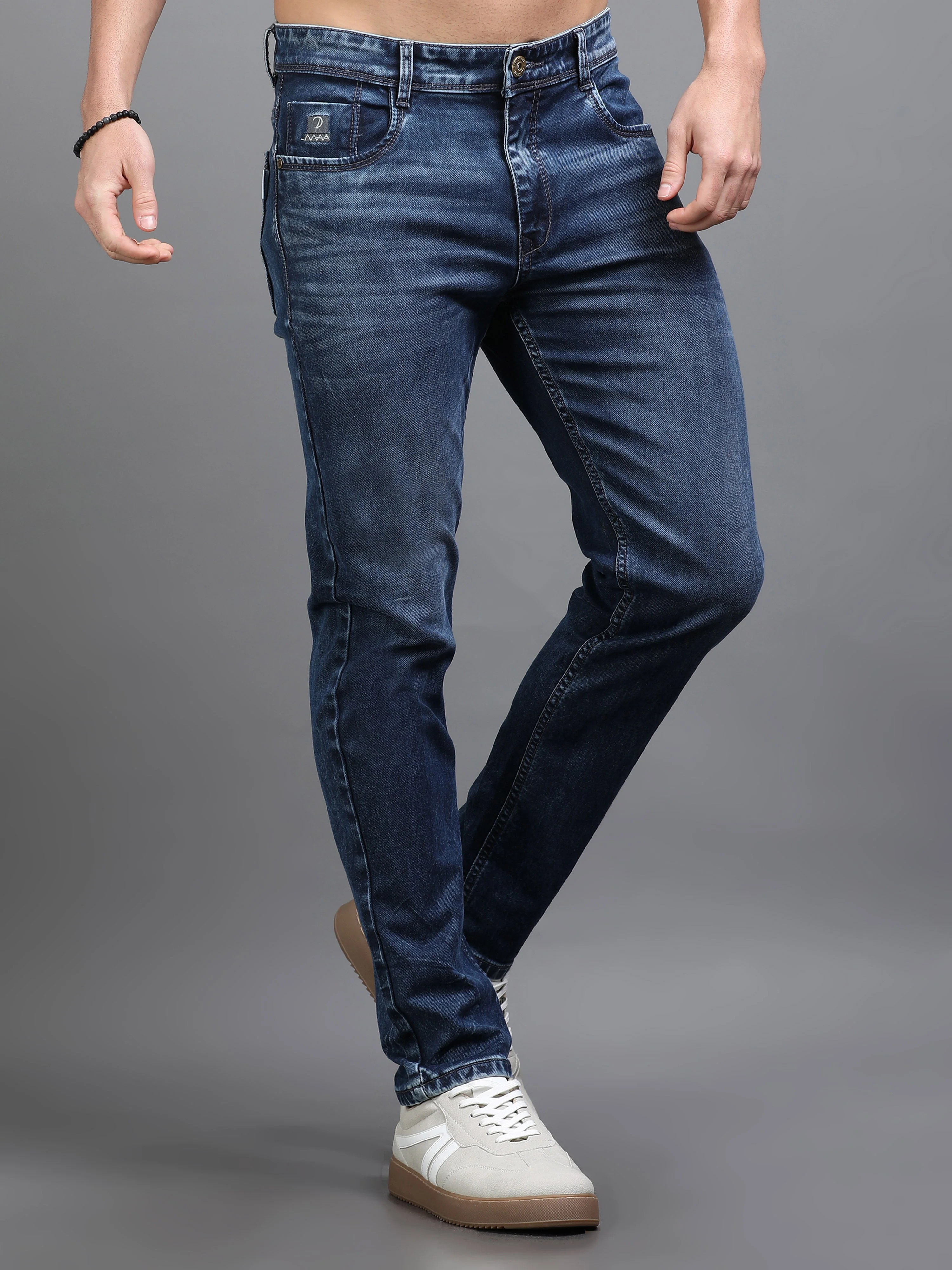 Men Rivet Vintage Blue Jeans - Image 7