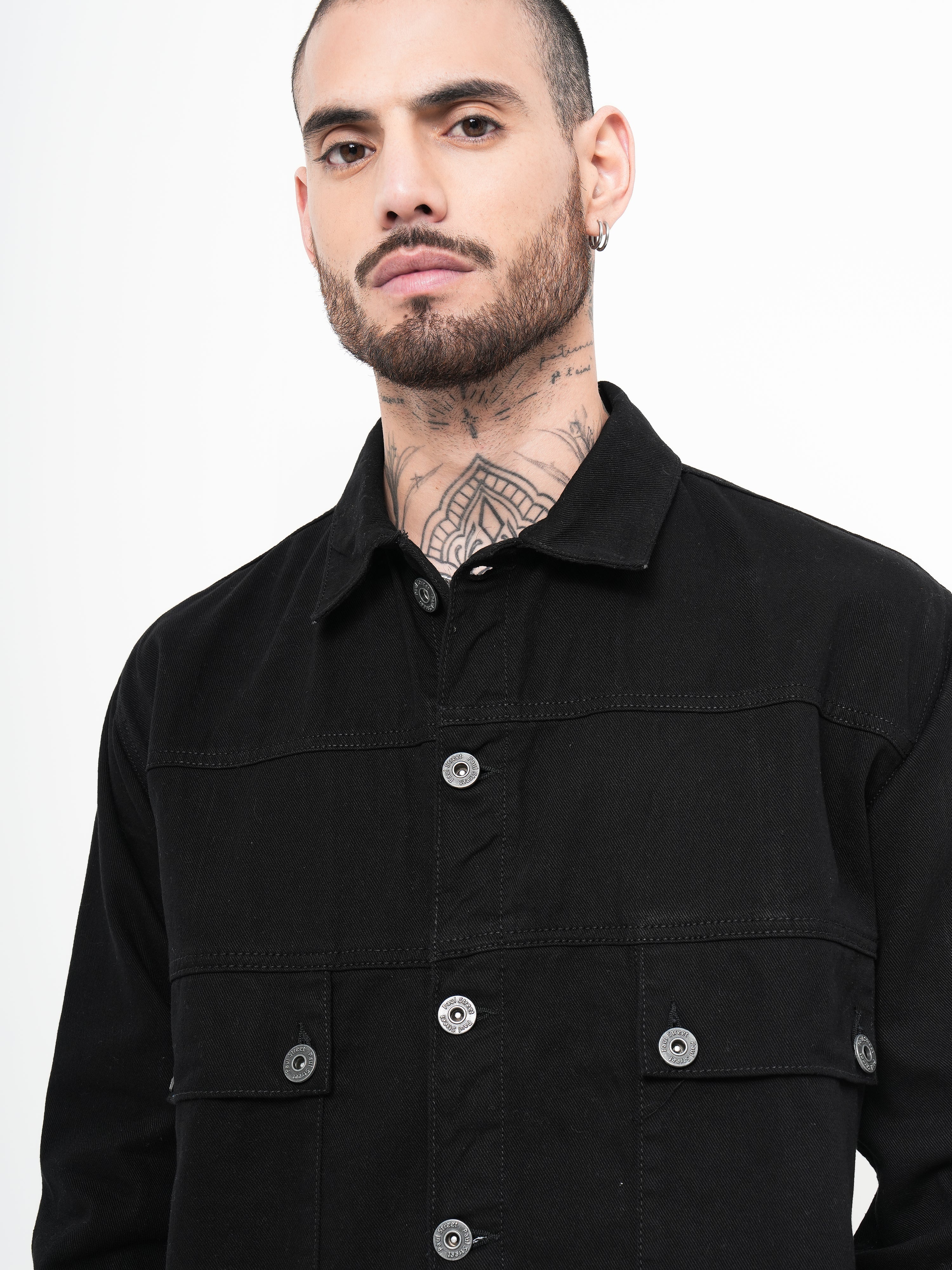 Men Rogue Denim Black Trucker Jacket - Image 4