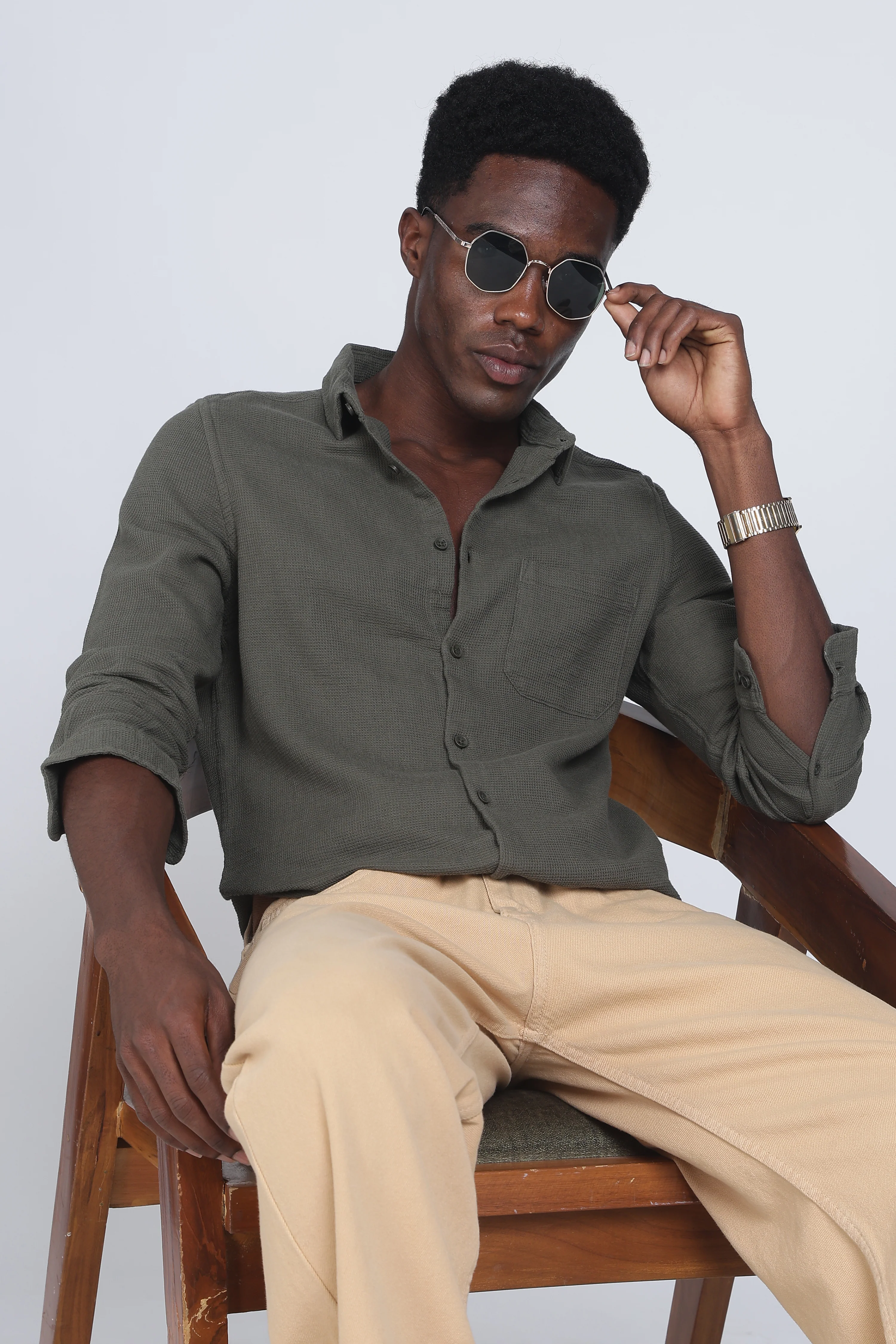 Men Rome Waffle Dobby Solid Shirt - Image 3