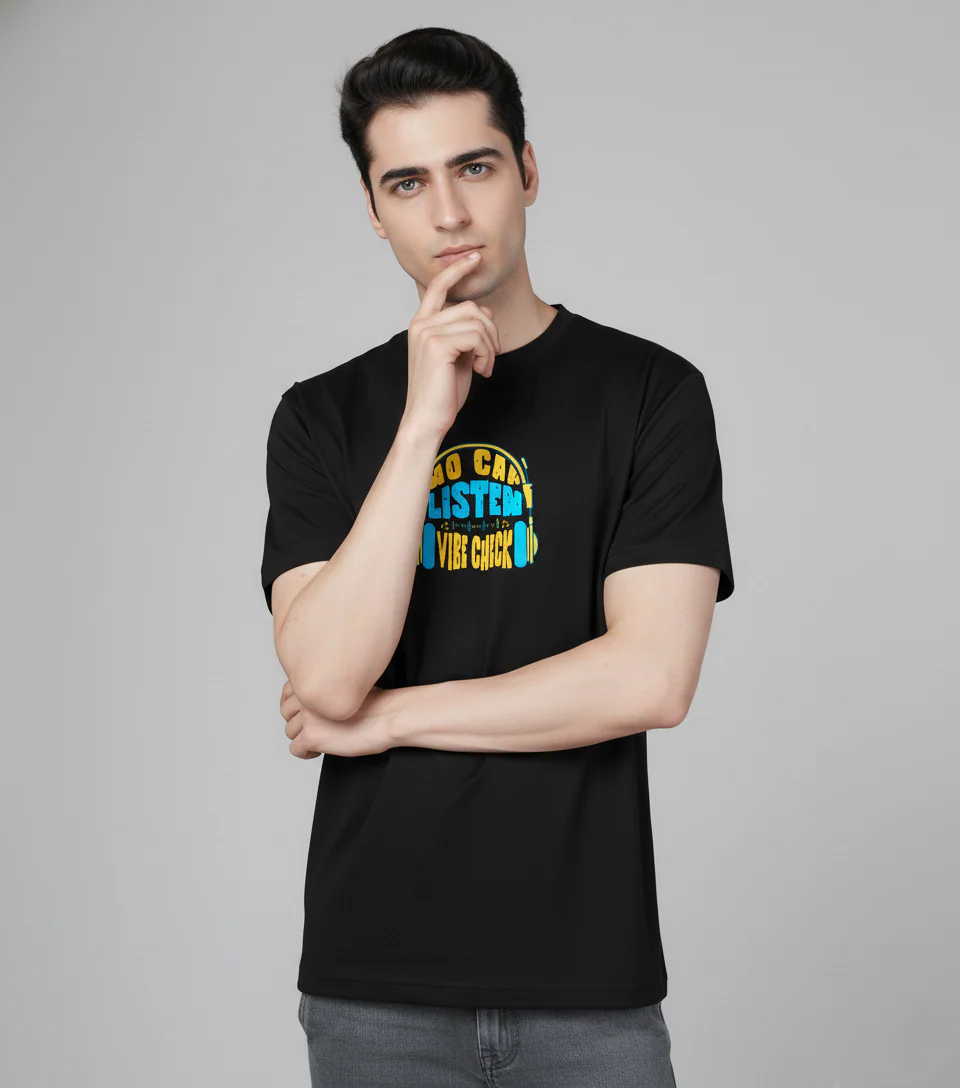 Men Cotton Black Printed Tshirt - Image 5