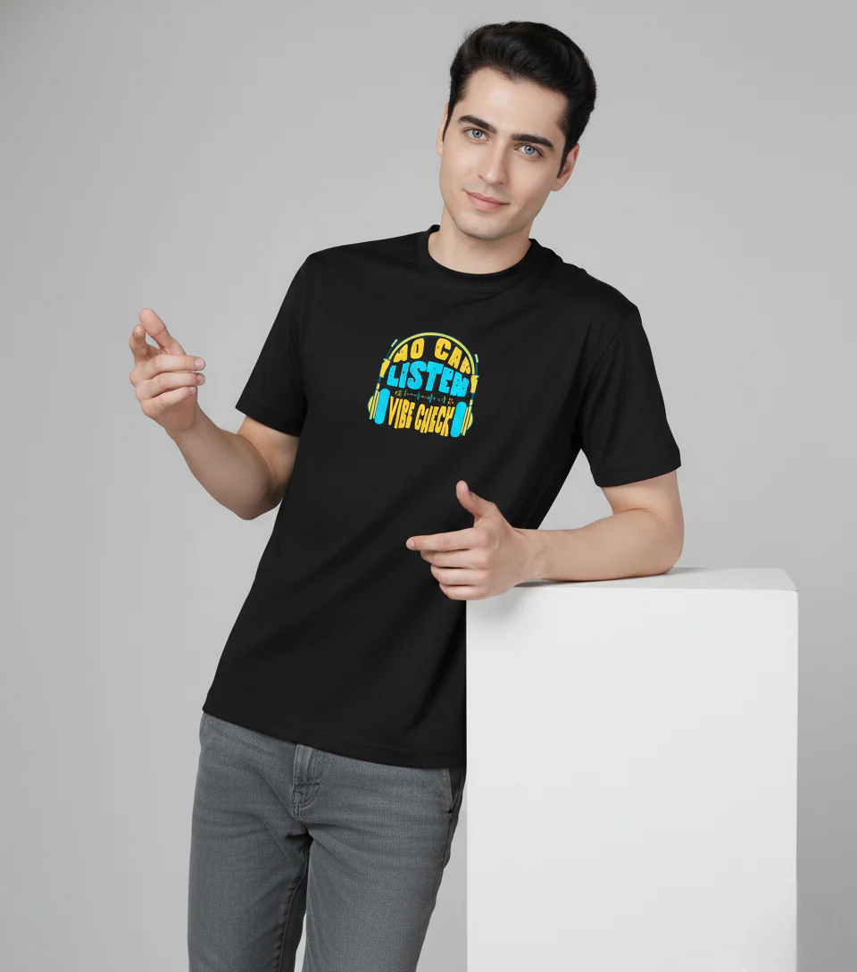 Men Cotton Black Printed Tshirt - Image 6