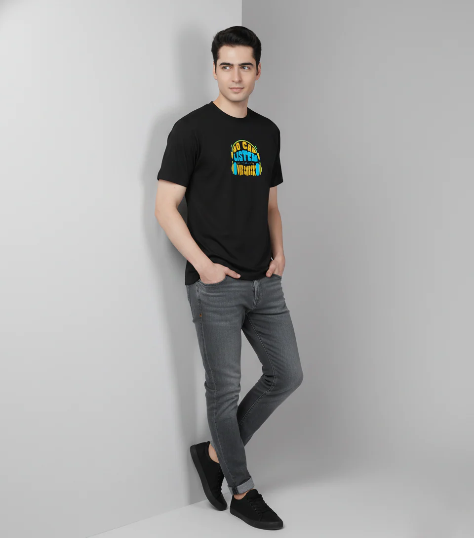 Men Cotton Black Printed Tshirt - Image 7