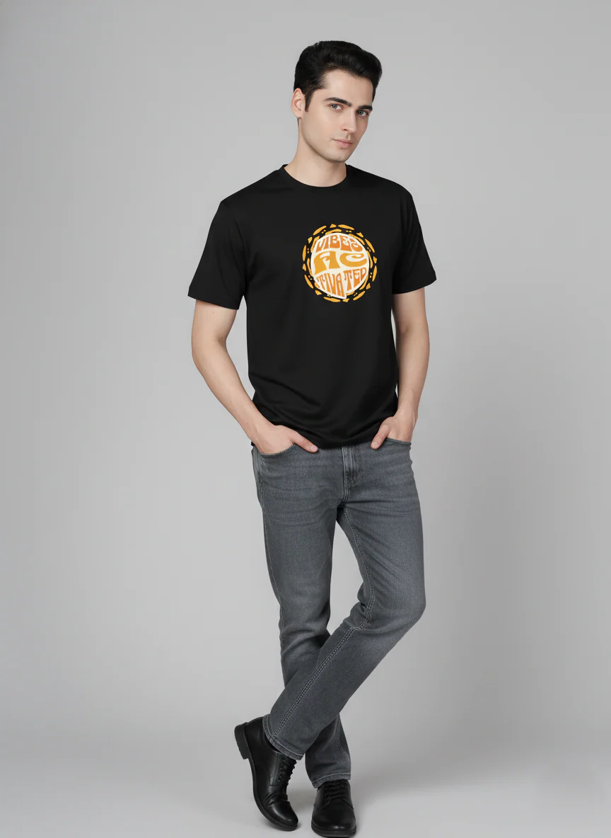Men Cotton Black Printed Tshirt - Image 2