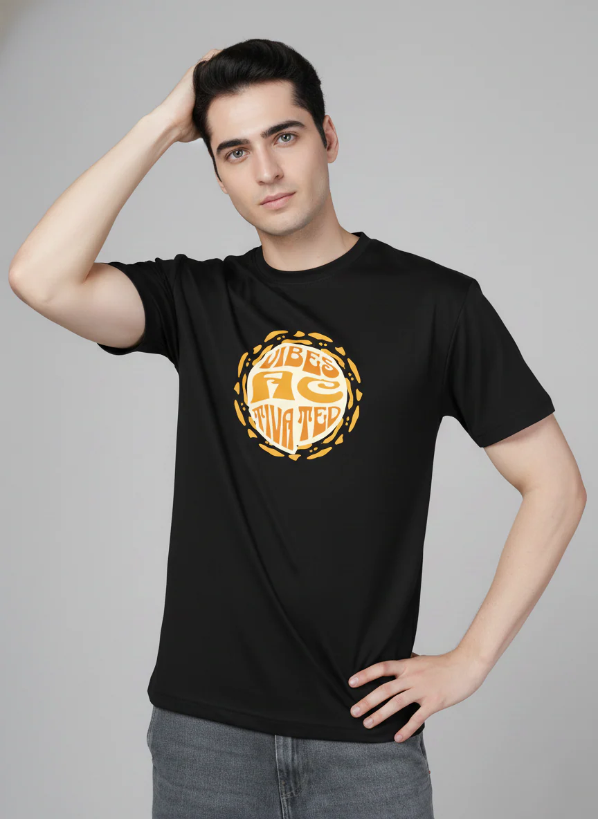 Men Cotton Black Printed Tshirt - Image 3