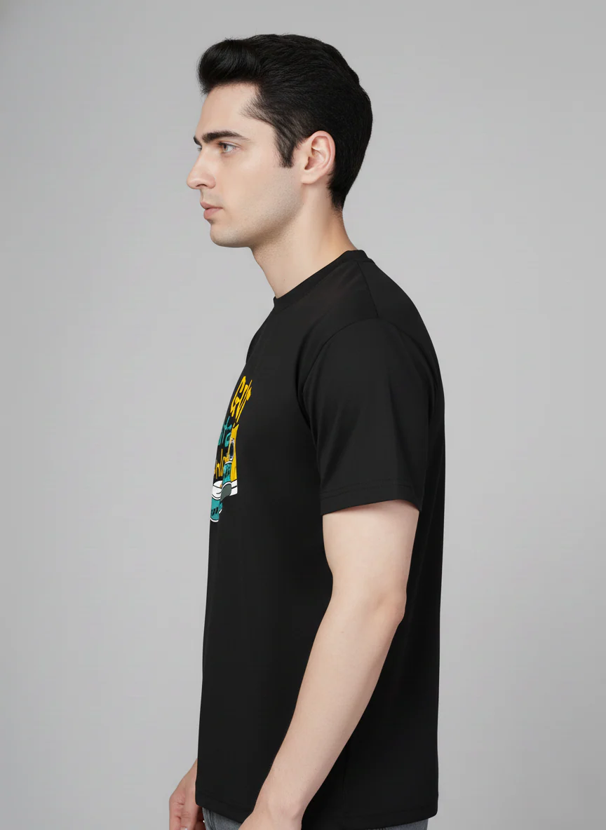 Men Cotton Black Printed Tshirt - Image 2