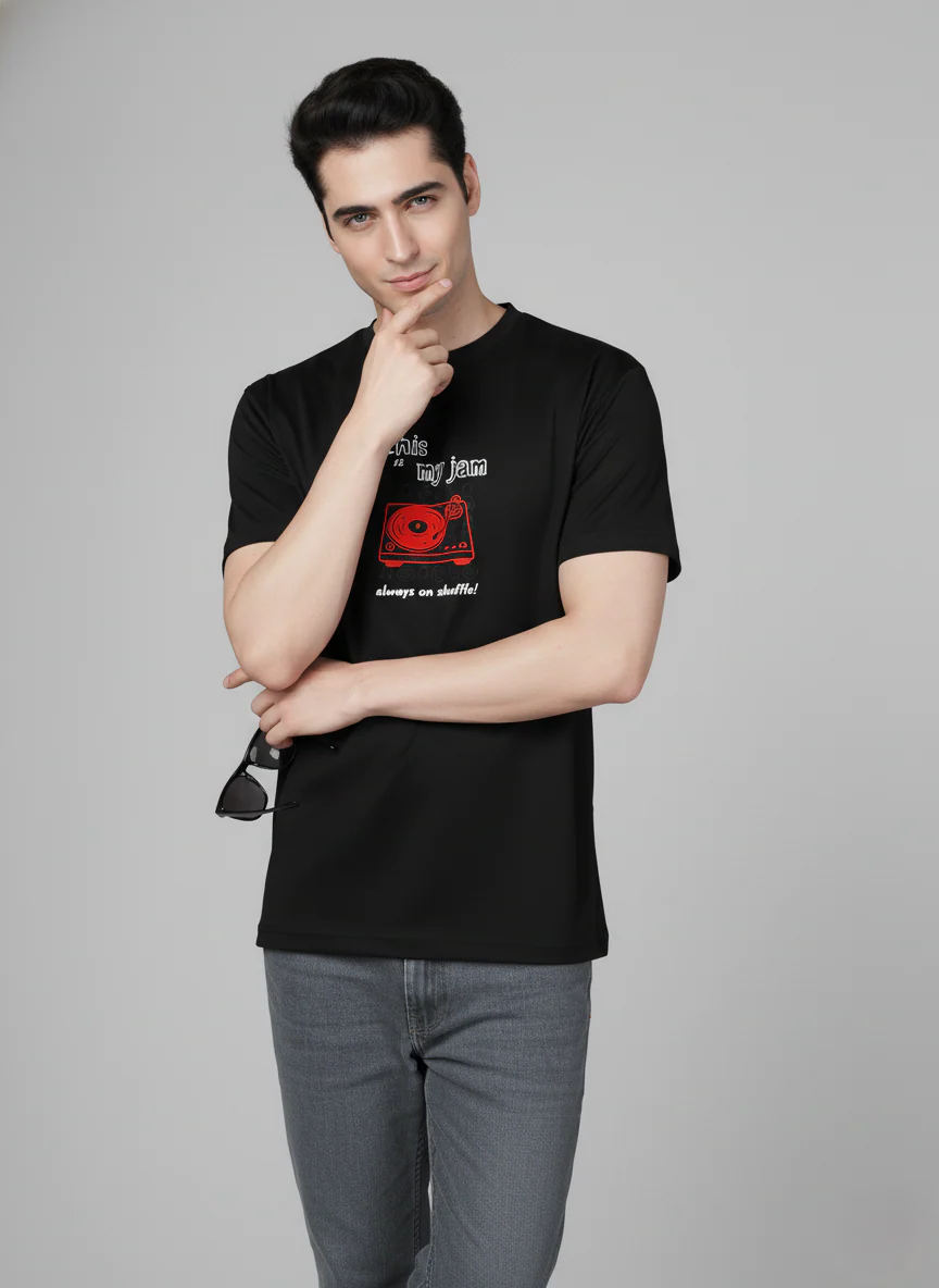 Men Cotton Black Printed Tshirt - Image 3
