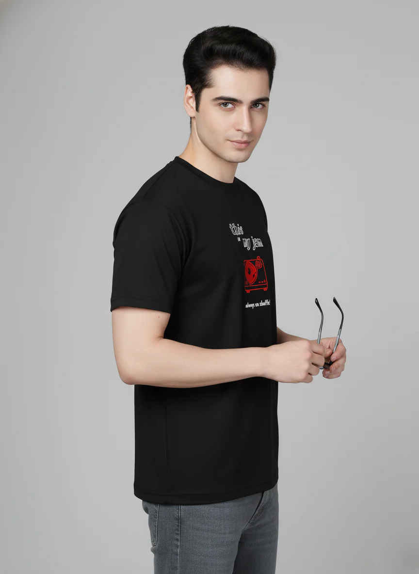 Men Cotton Black Printed Tshirt - Image 4