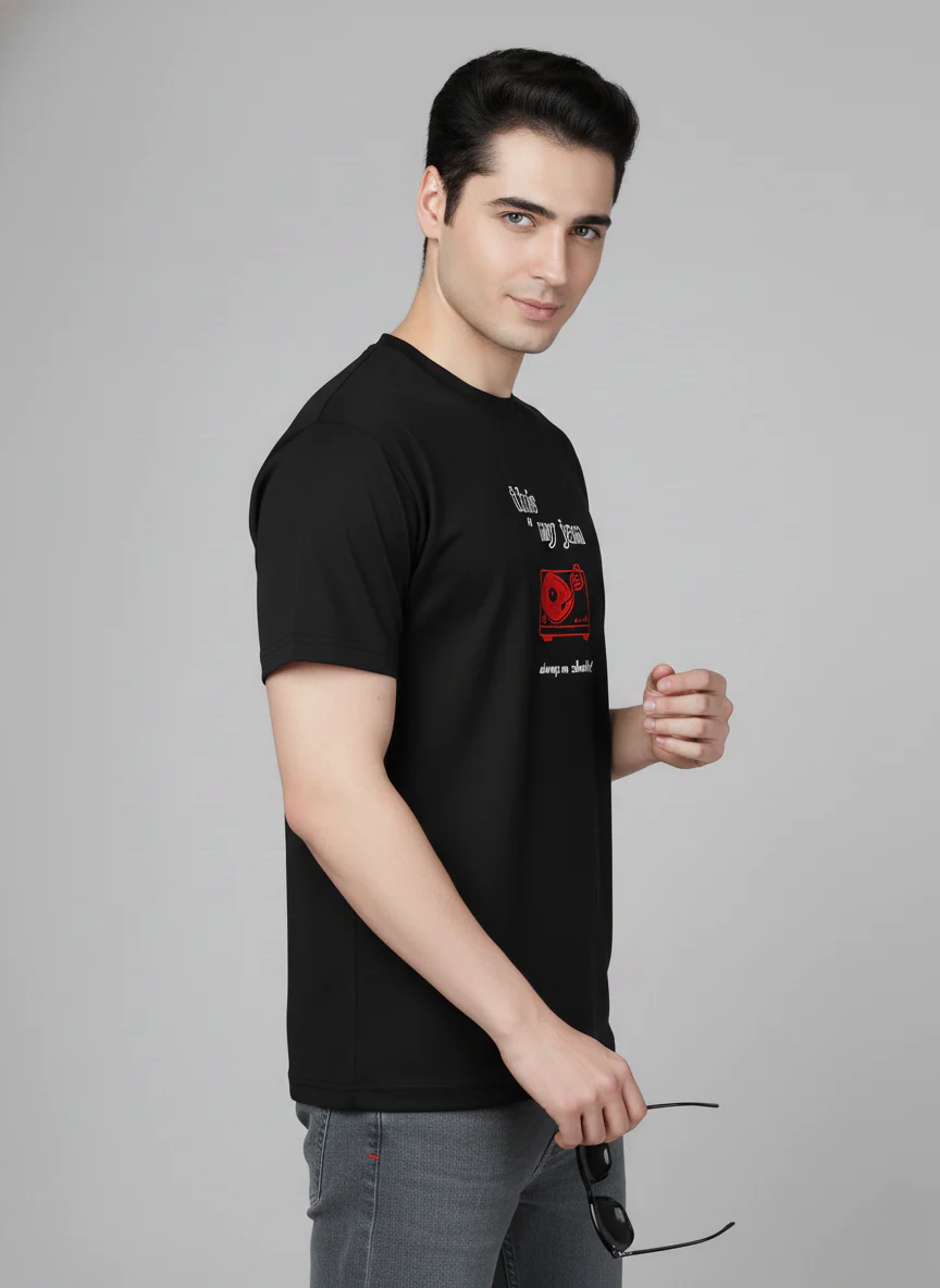 Men Cotton Black Printed Tshirt - Image 5