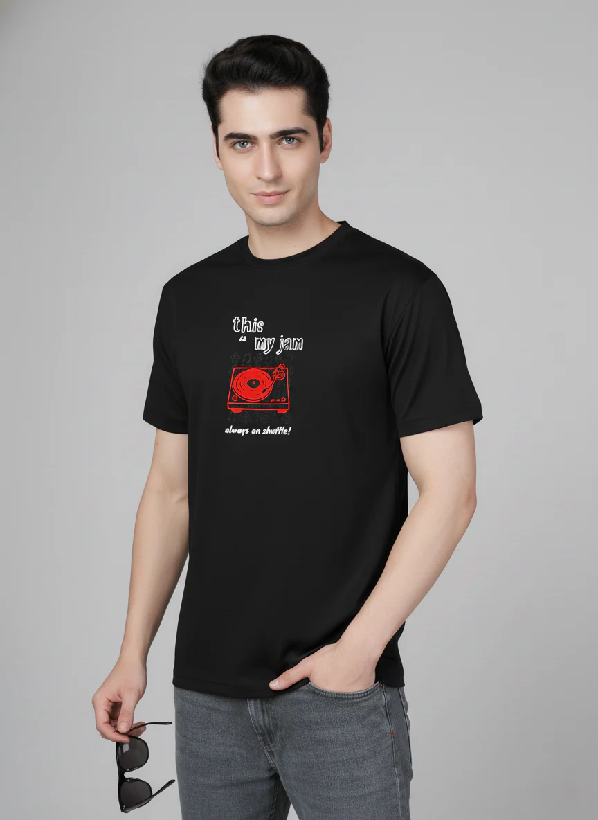 Men Cotton Black Printed Tshirt - Image 6