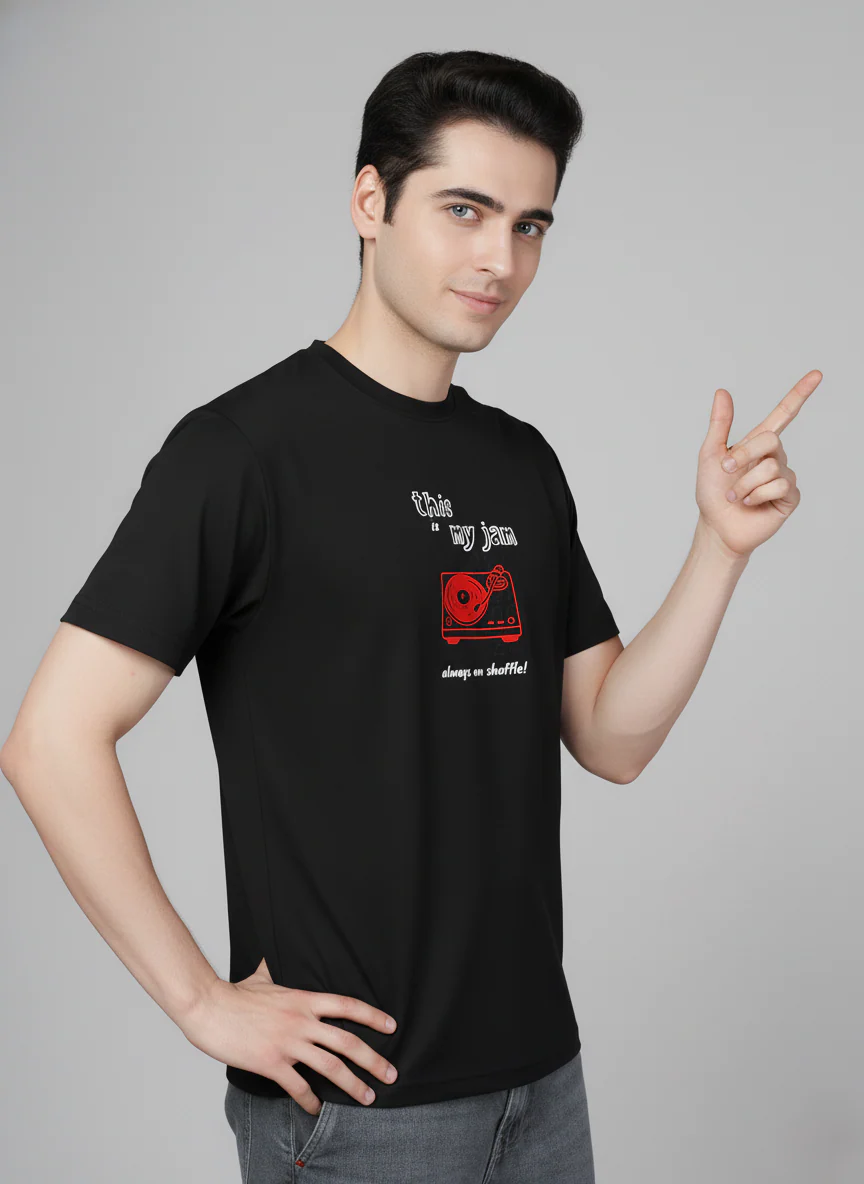 Men Cotton Black Printed Tshirt - Image 7