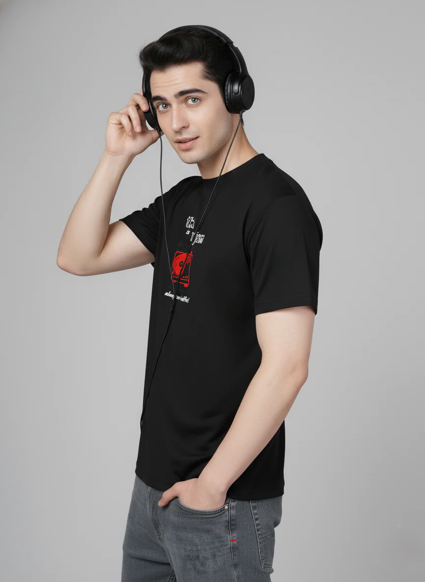 Men Cotton Black Printed Tshirt - Image 8