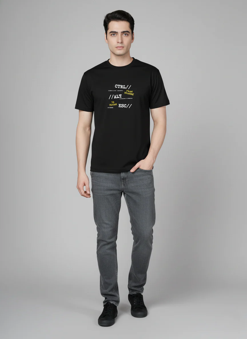 Men Cotton Black Printed Tshirt - Image 2