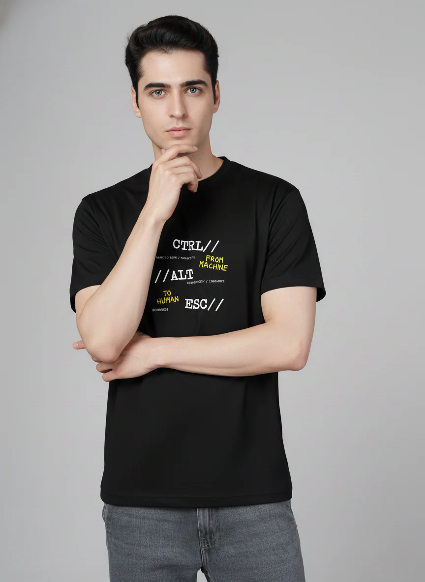 Men Cotton Black Printed Tshirt - Image 3