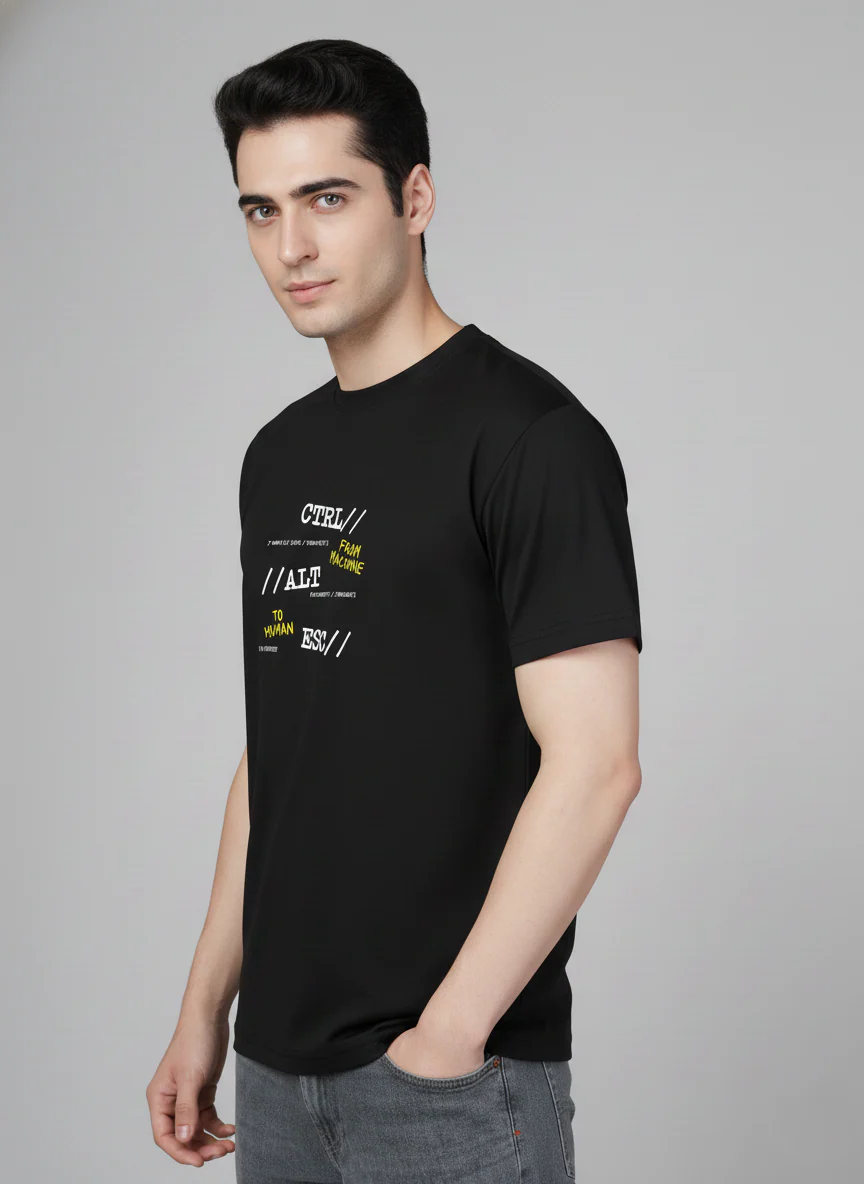 Men Cotton Black Printed Tshirt - Image 4