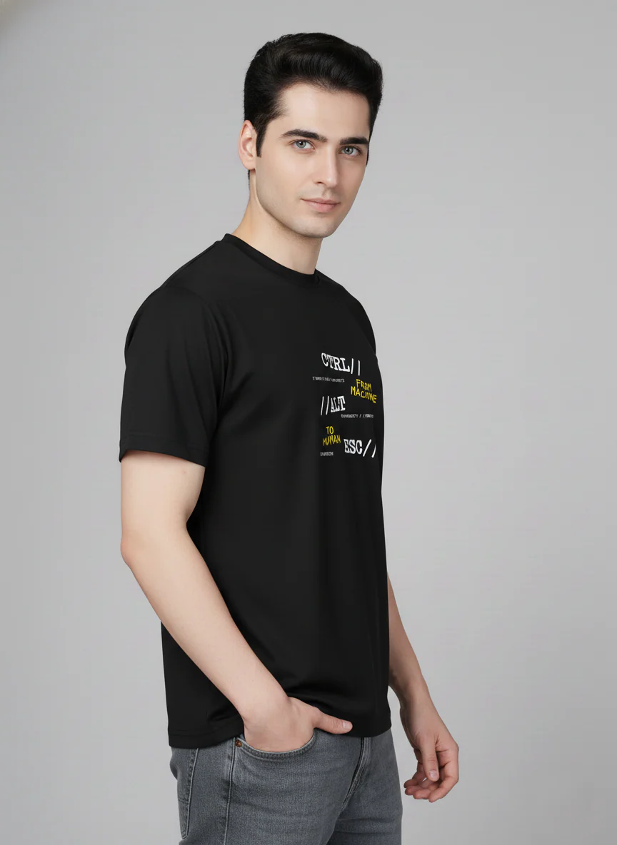 Men Cotton Black Printed Tshirt - Image 5
