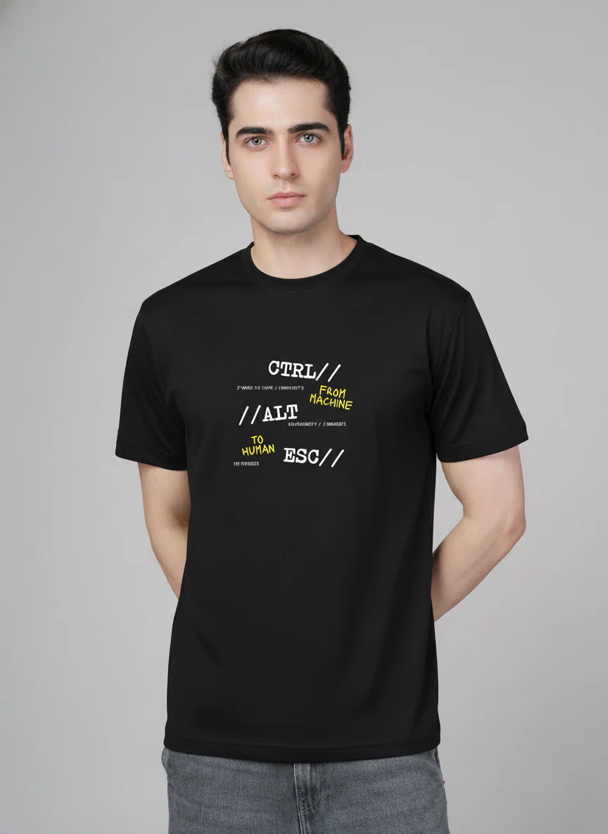 Men Cotton Black Printed Tshirt - Image 7